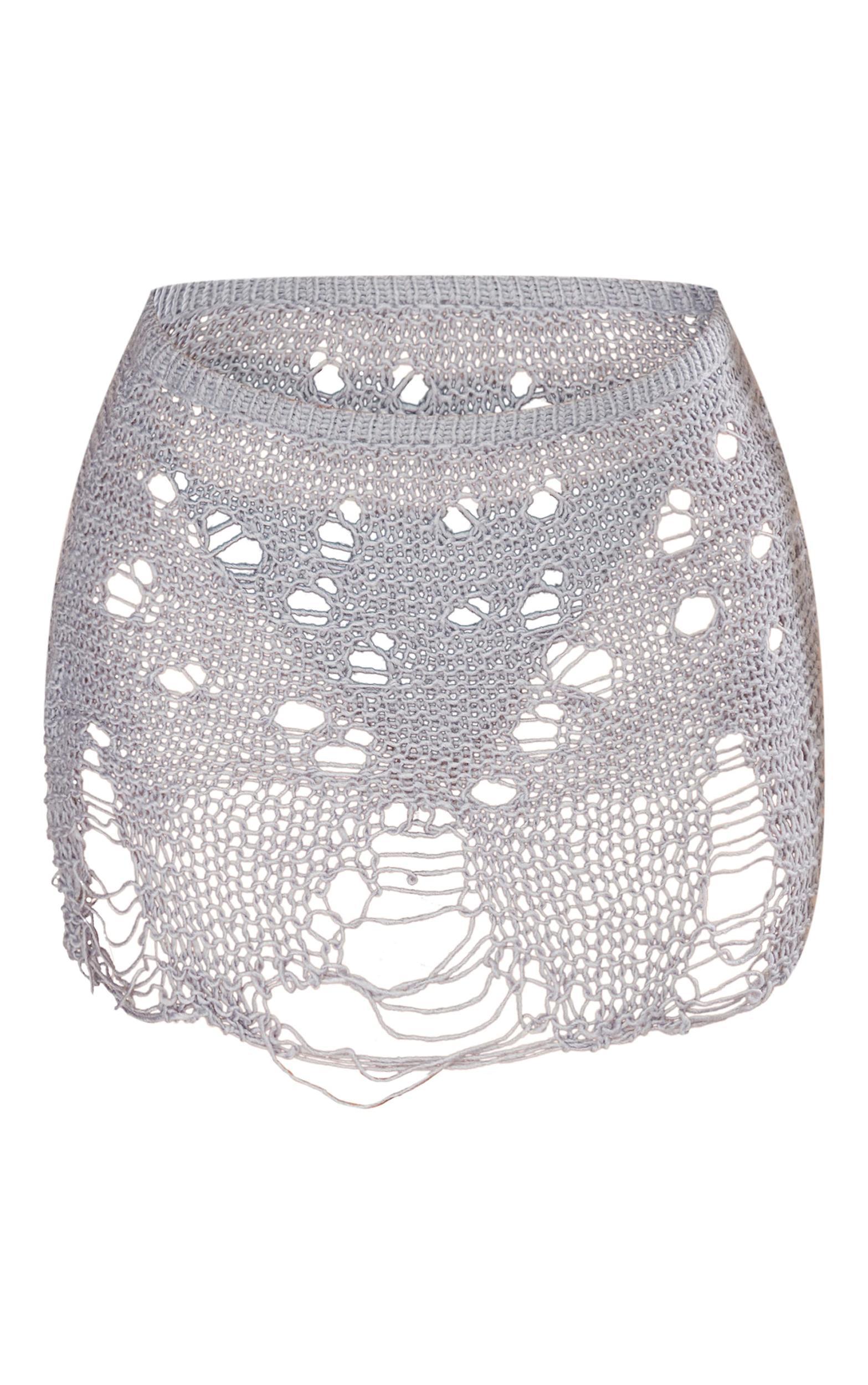 Petite Grey Open Knit Mini Skirt Product Image