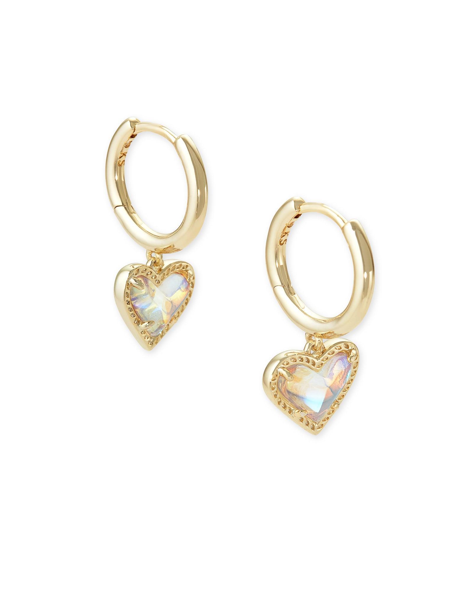 Ari Heart Gold Huggie Earrings in Black Drusy Product Image