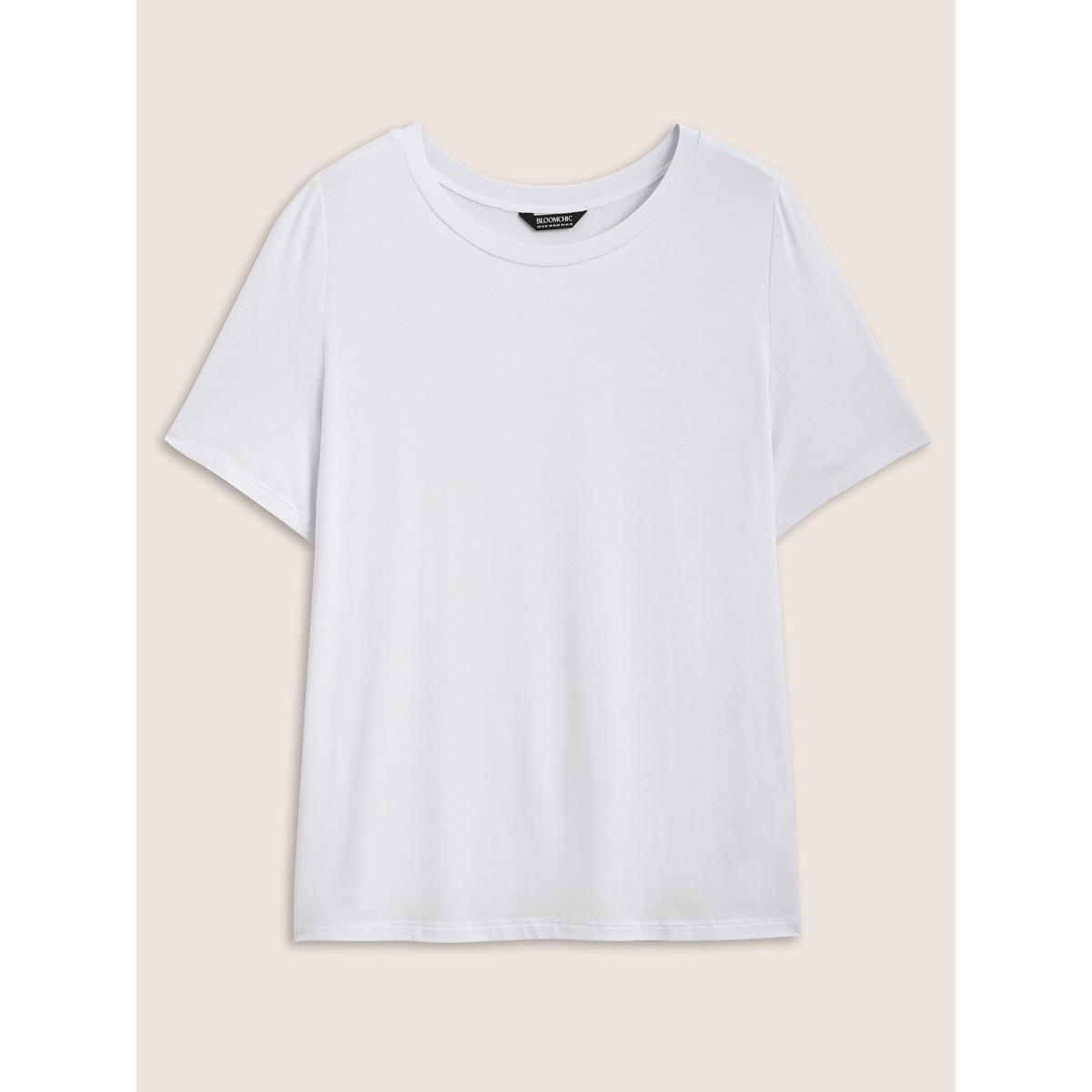 Plus Size Supersoft Essentials Solid Basic Knit T-shirt Originalwhite Women Leisure Non Round Neck Bodycon Casual T-shirts BloomChic 10/M Product Image