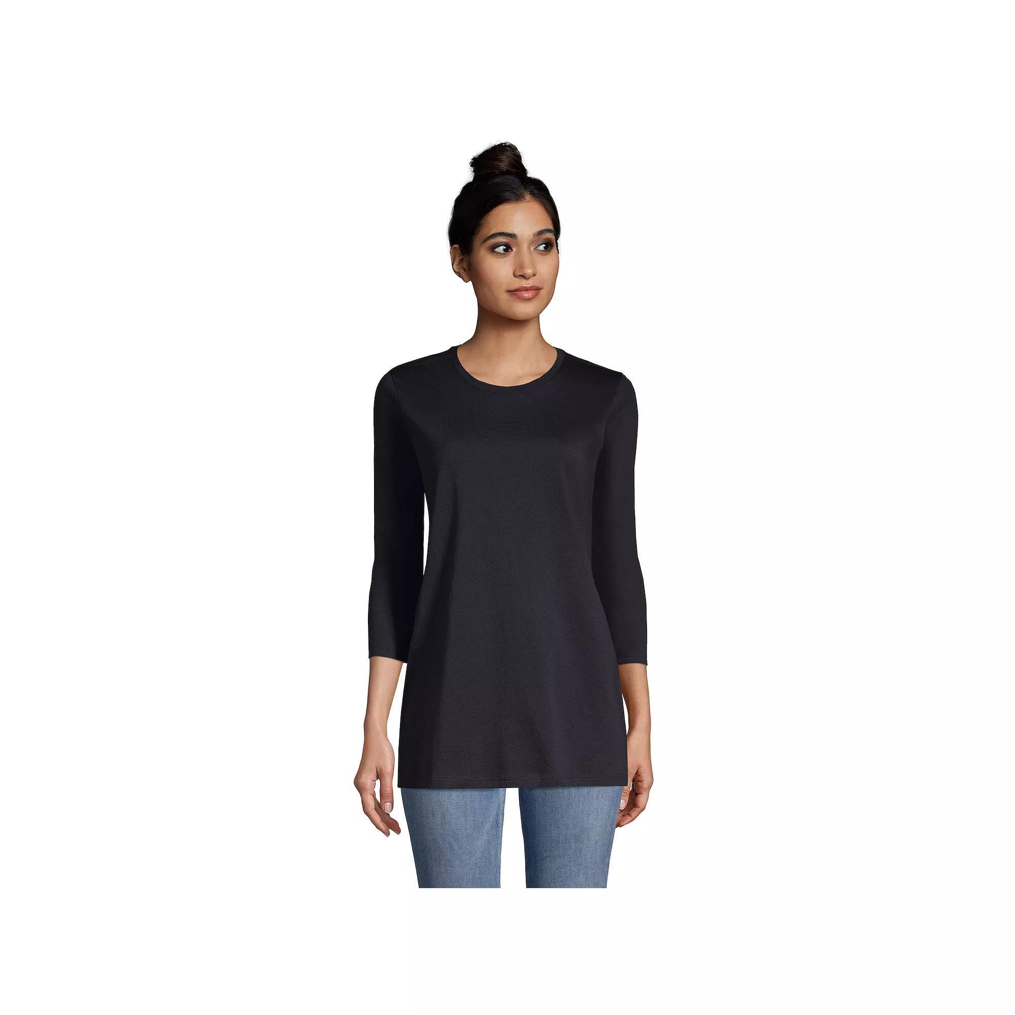 Petite Lands' End 3/4-Sleeve Supima Cotton Crewneck Tunic, Women's,  Product Image