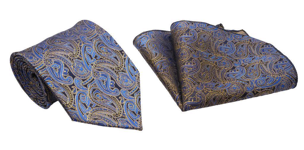 Blue Floral Pattern Men's Classic Tie and Pocket Square Set Product Image