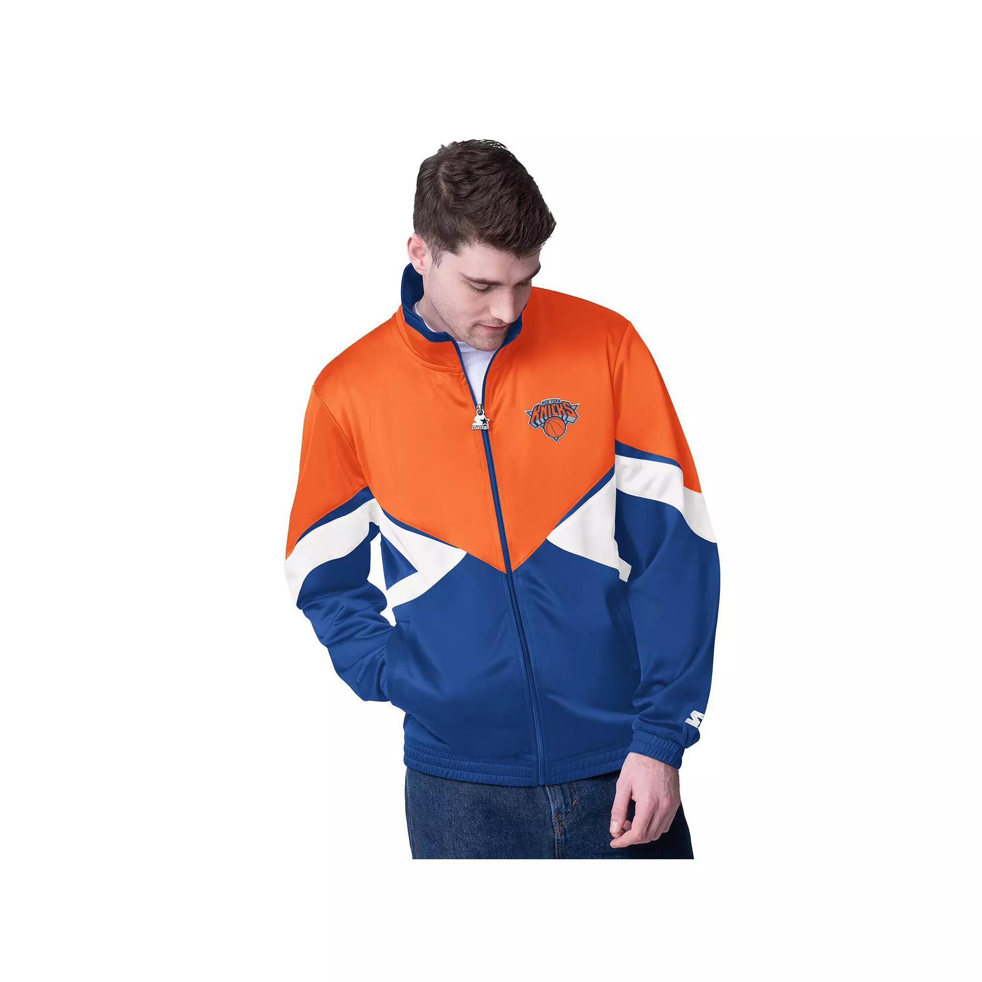 Men's Starter Orange/Blue New York Knicks Rush Applique Full-Zip Track Jacket, Size: Medium Product Image