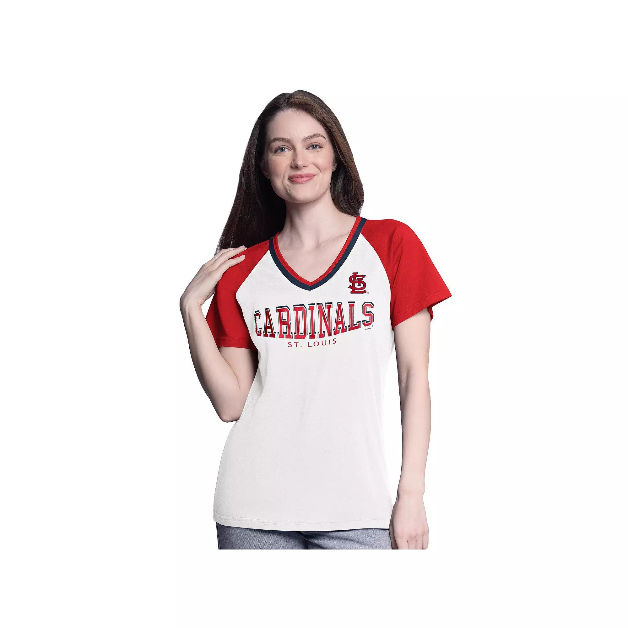Women's G-III 4Her by Carl Banks  White/Red St. Louis Cardinals Ball Park Raglan V-Neck T-Shirt, Size: Medium Product Image