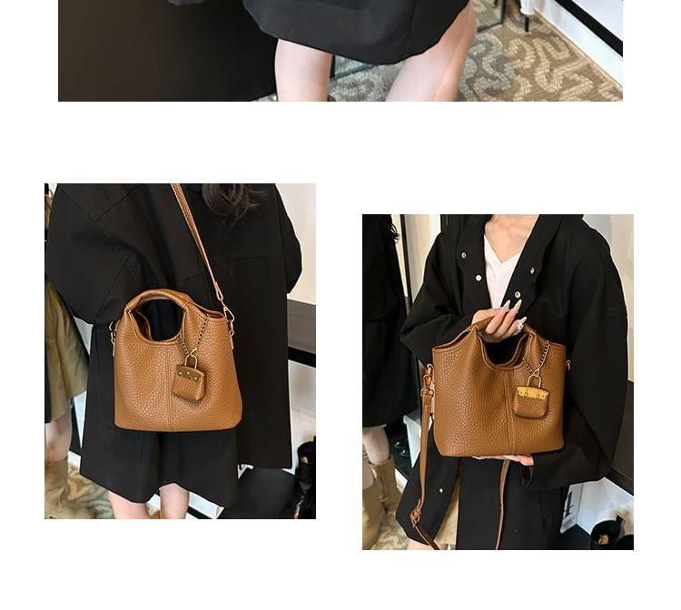 Set: Faux Leather Tote Bag + Pouch Product Image