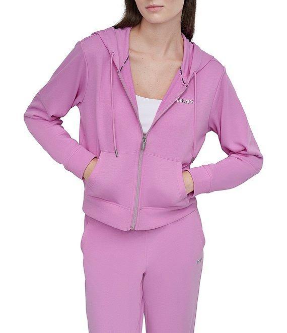 DKNY by Donna Karan Bubble Logo Knit Drawstring Long Sleeve Front Zip Hoodie Jacket Product Image