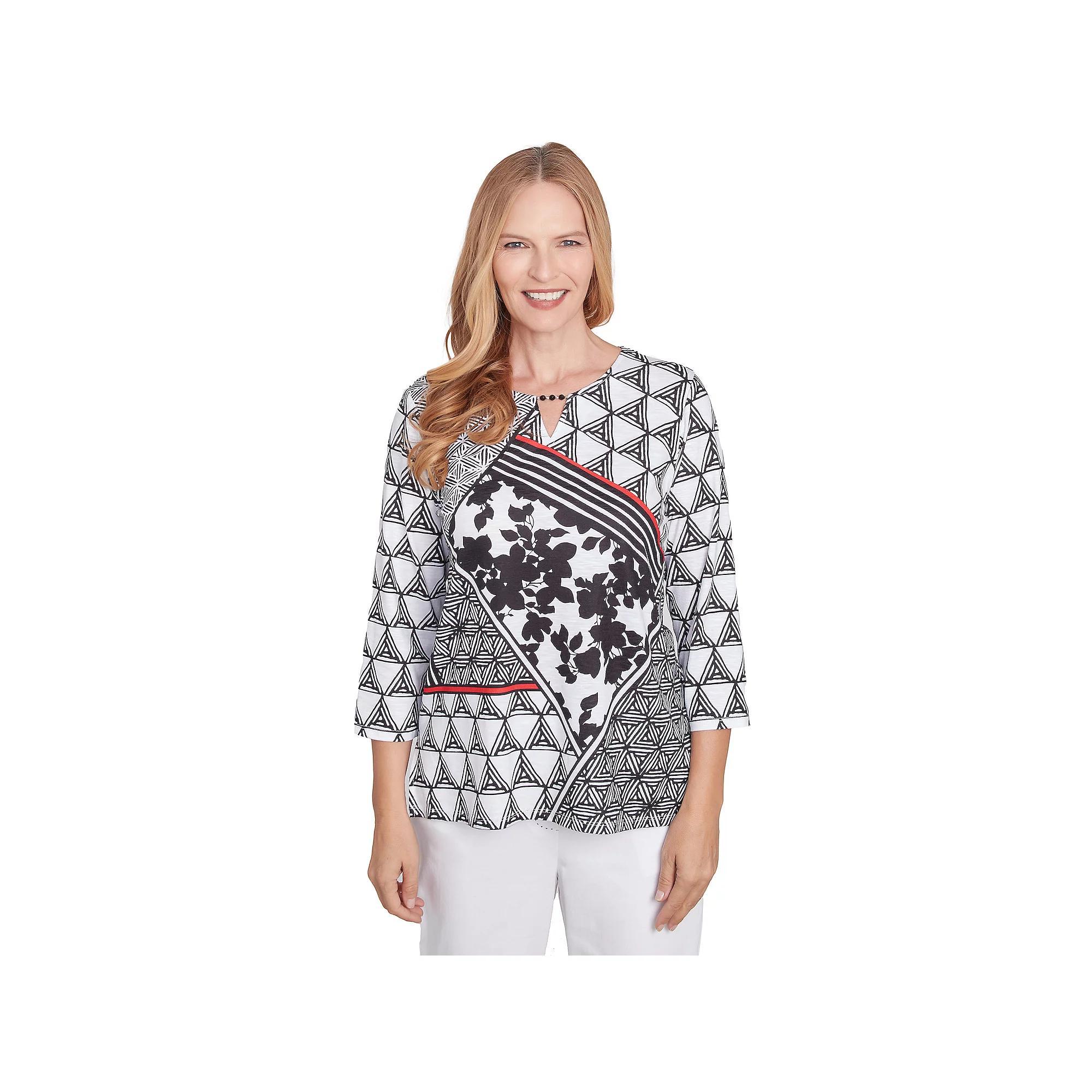 Petite Alfred Dunner Geometric Multi Textured Patchwork Top, Women's, Size: Large Petite, Black And White Product Image