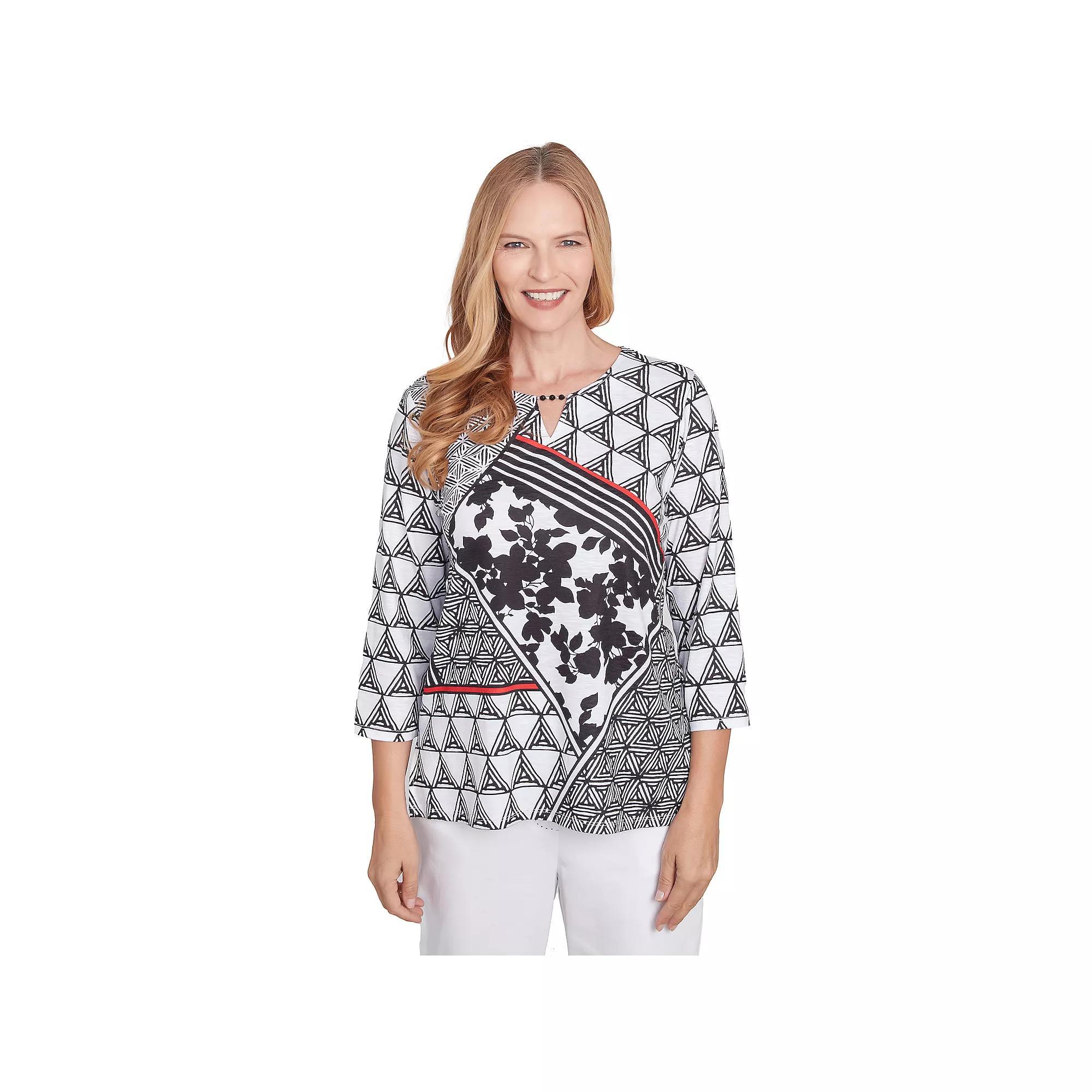 Petite Alfred Dunner Geometric Multi Textured Patchwork Top, Women's, Size: Large Petite, Black And White Product Image