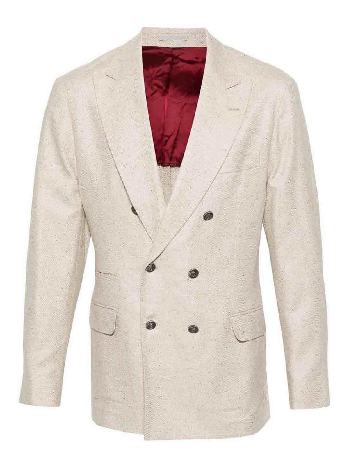 BRUNELLO CUCINELLI Double-breasted Wool Blend Blazer In Nude & Neutrals Product Image