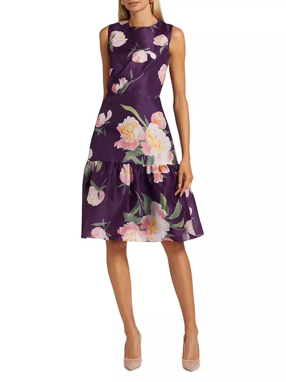 Floral Silk Gathered Midi-Dress Product Image