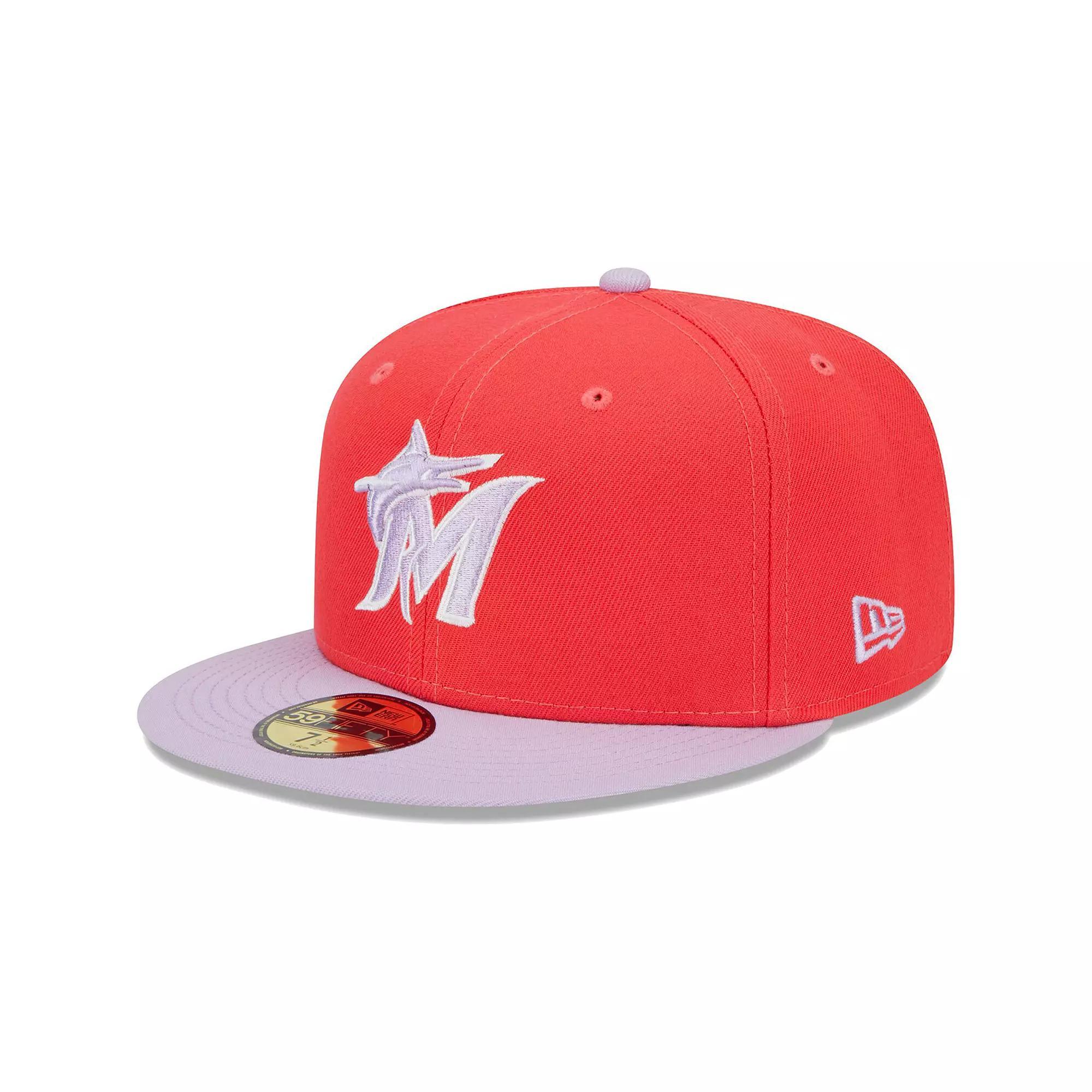 Men's New Era Red/Lavender Miami Marlins Spring Color Two-Tone 59FIFTY Fitted Hat,  Product Image