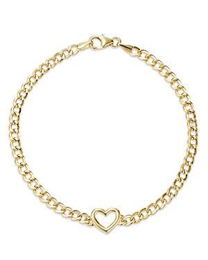 14k Gold Open Heart Curb Chain Bracelet, Womens Product Image