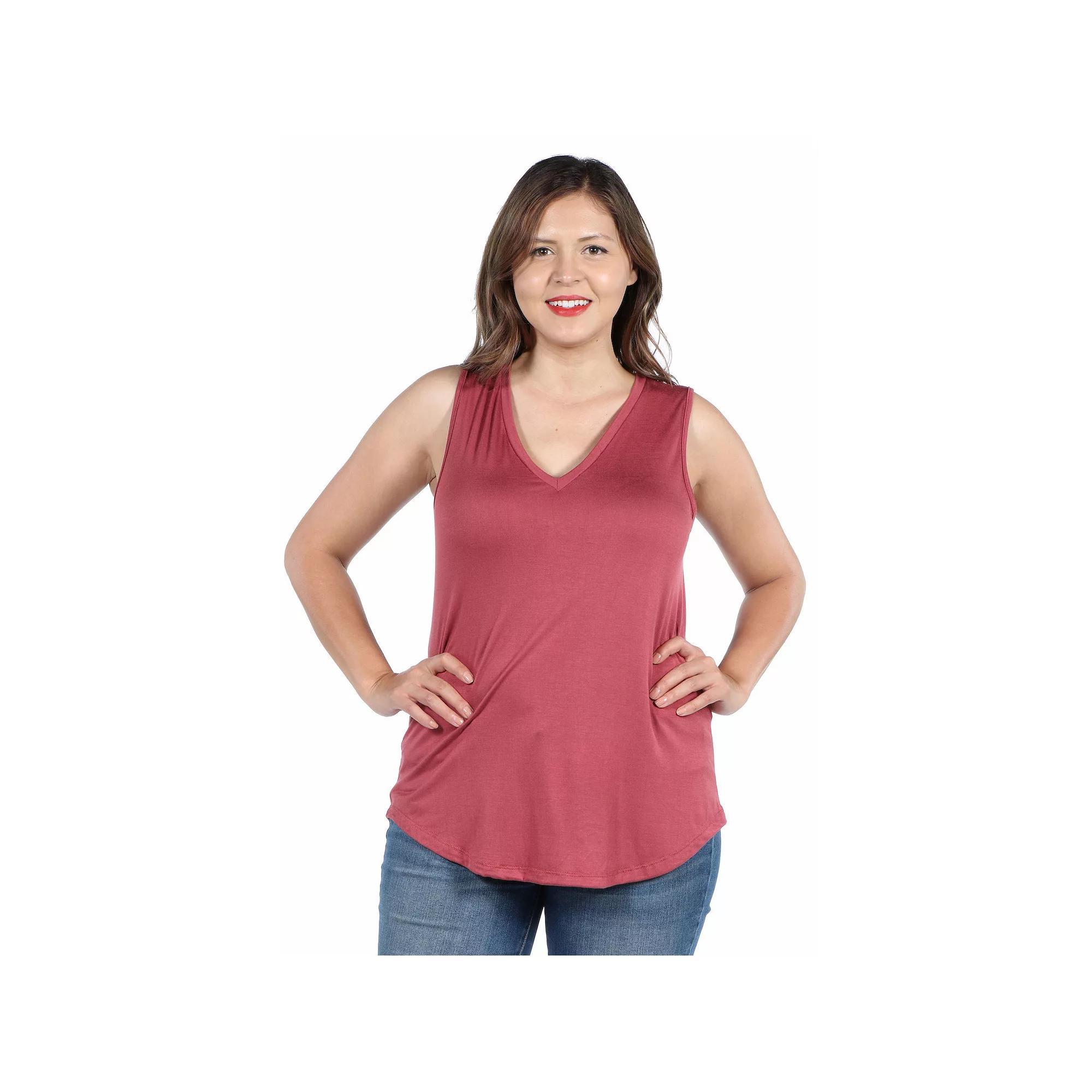Plus Size 24Seven Comfort Apparel V-Neck Sleeveless Rounded Hemline Top, Womens Product Image