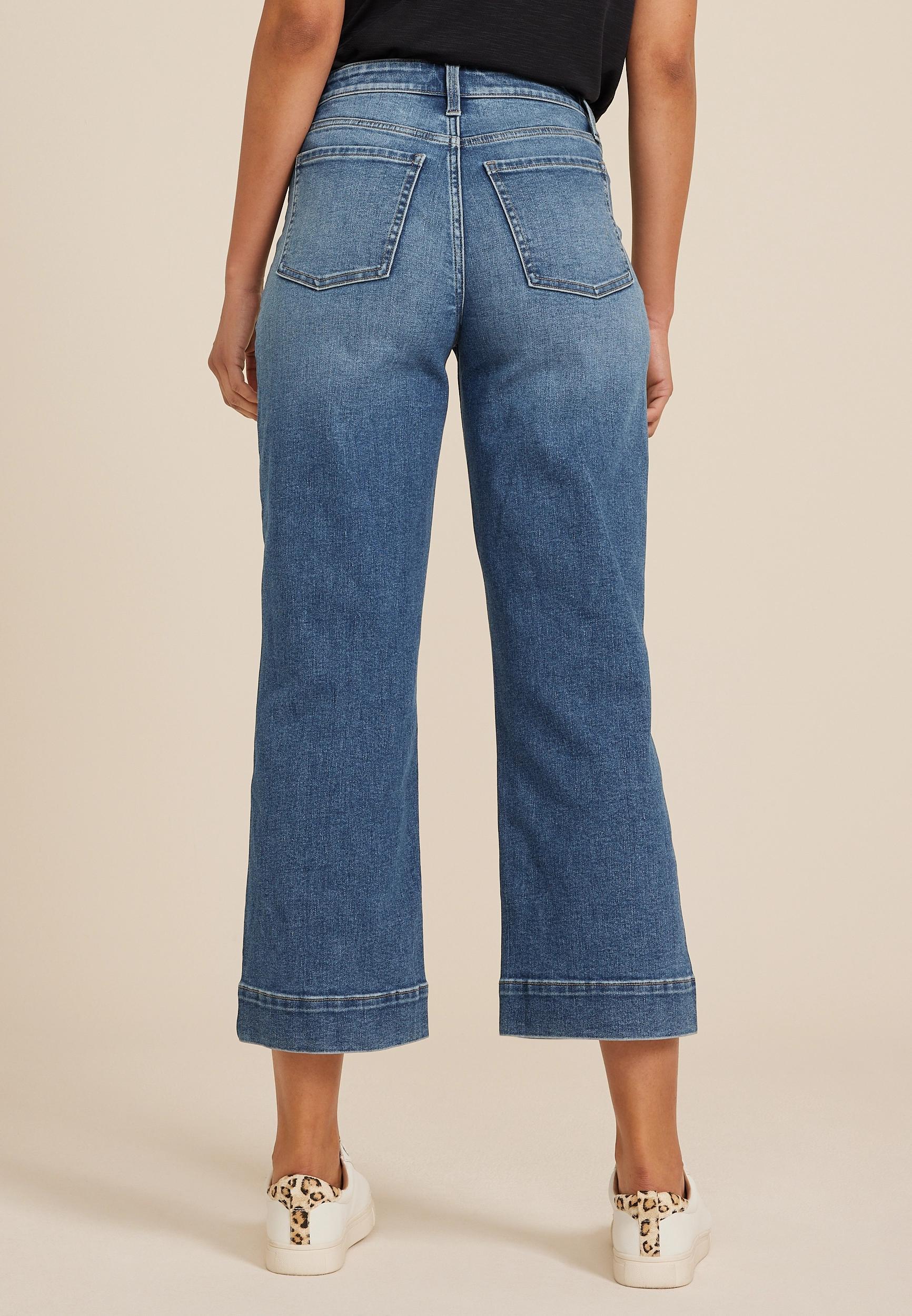 m jeans by maurices™ High Rise Patch Pocket Wide Leg Cropped Jean Product Image