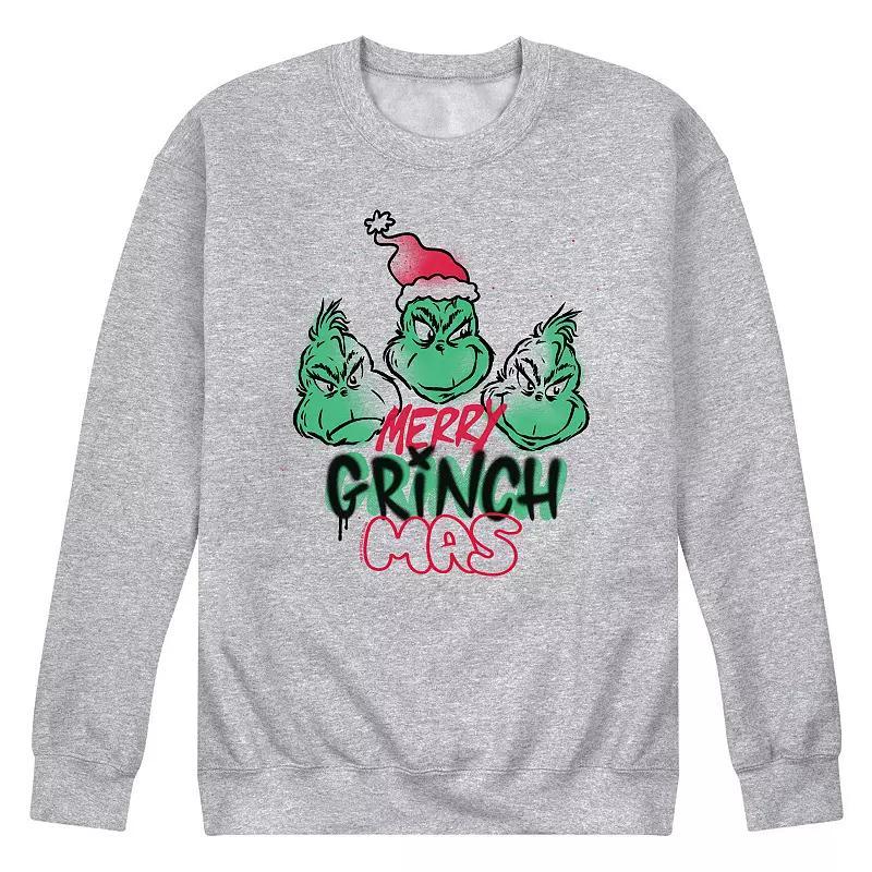 Men's Dr. Seuss The Grinch Merry Grinchmas Fleece Sweatshirt, Size: XXL, Grey Gray Product Image