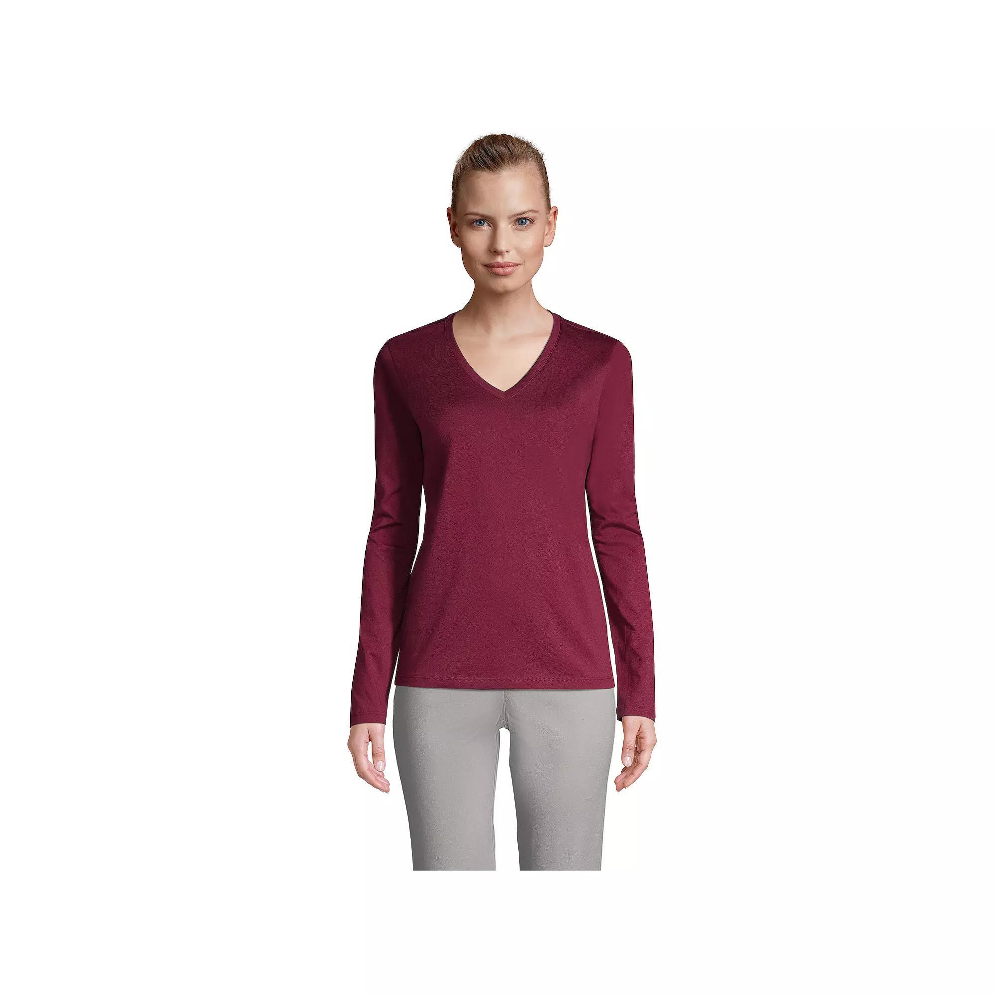 Women's Lands' End Relaxed-Fit Supima Long Sleeve Cotton V-Neck Tee,  Product Image