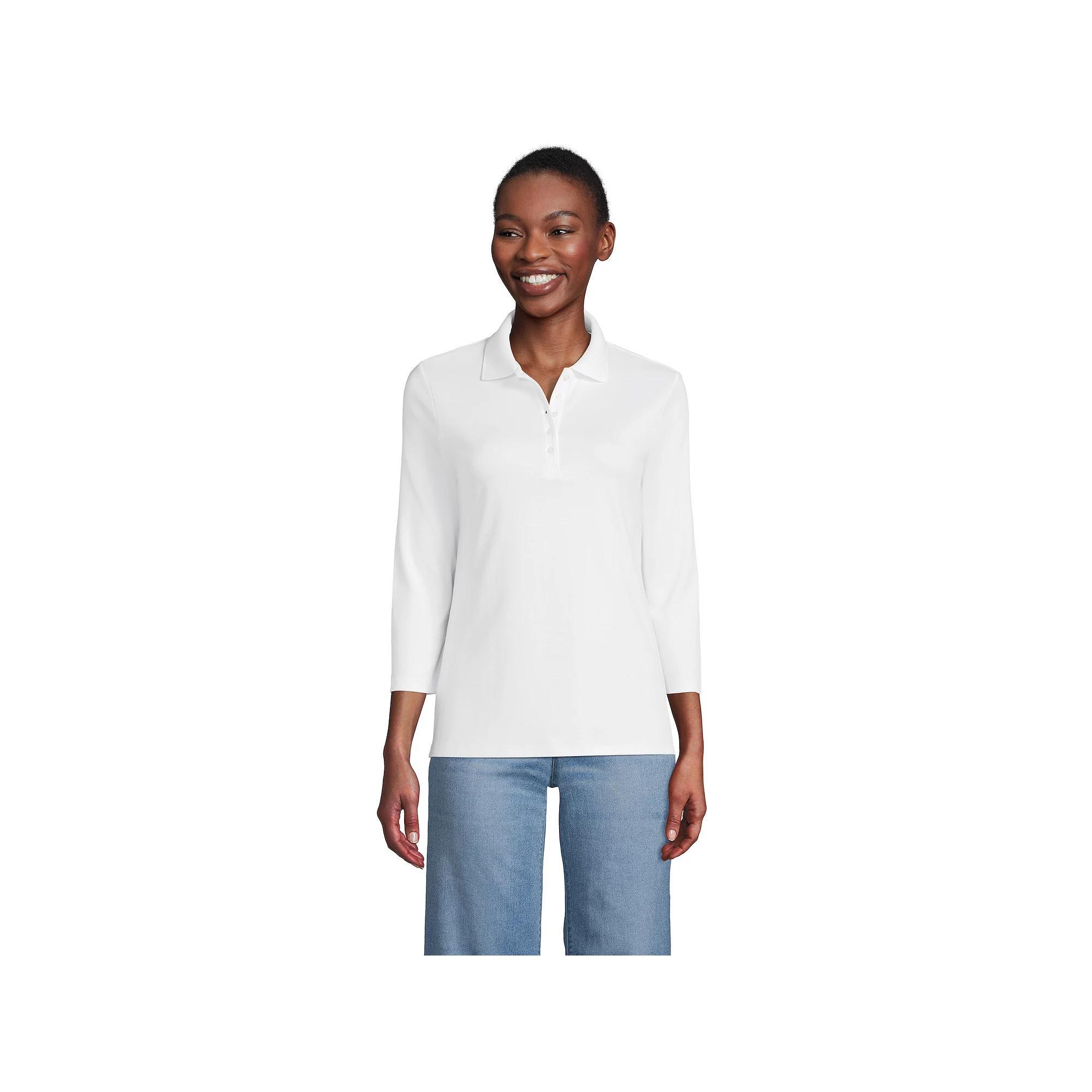 Women's Lands' End Supima Cotton 3/4-Sleeve Polo Shirt,  Product Image