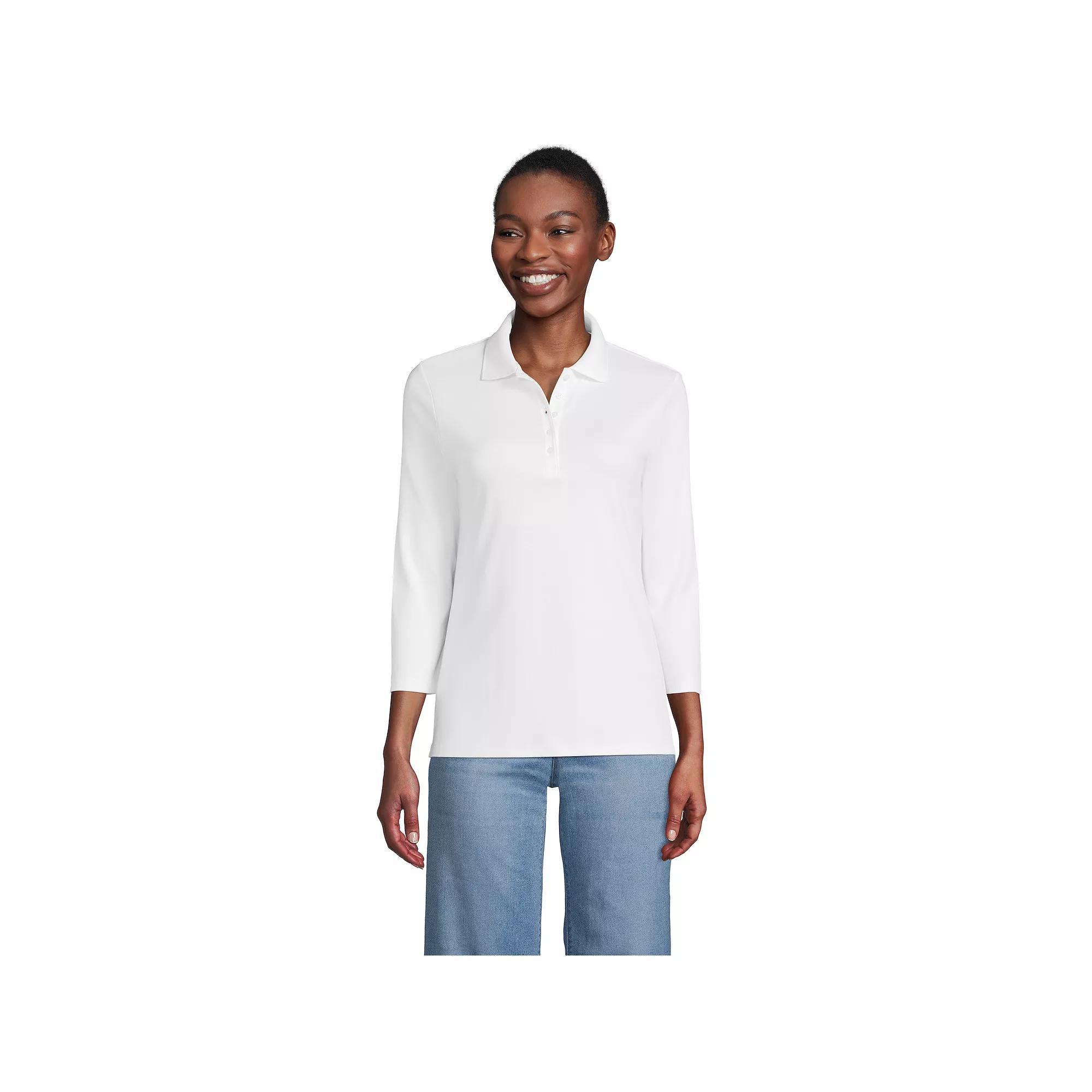 Women's Lands' End Supima Cotton 3/4-Sleeve Polo Shirt,  Product Image
