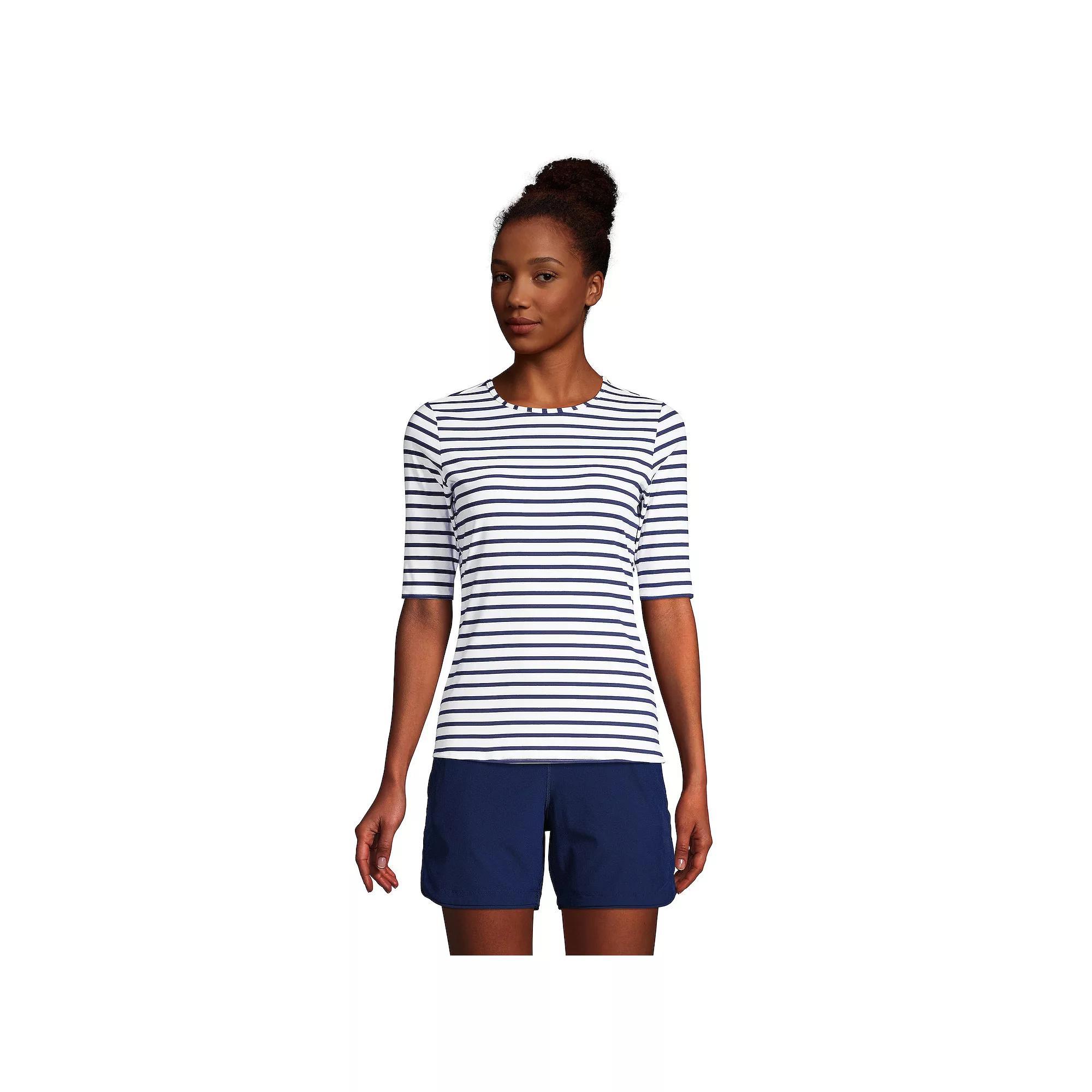 Women's Lands' End UPF 50 Elbow-Sleeve Rash Guard Swim Tee,  Product Image