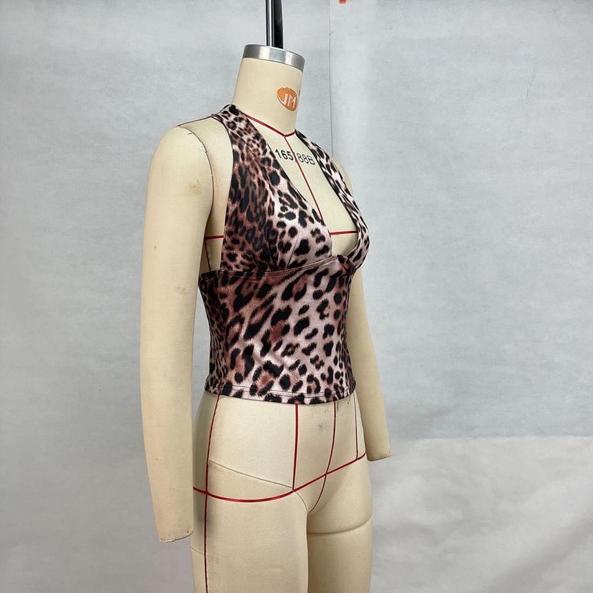 Halter Leopard Print Crop Top Product Image