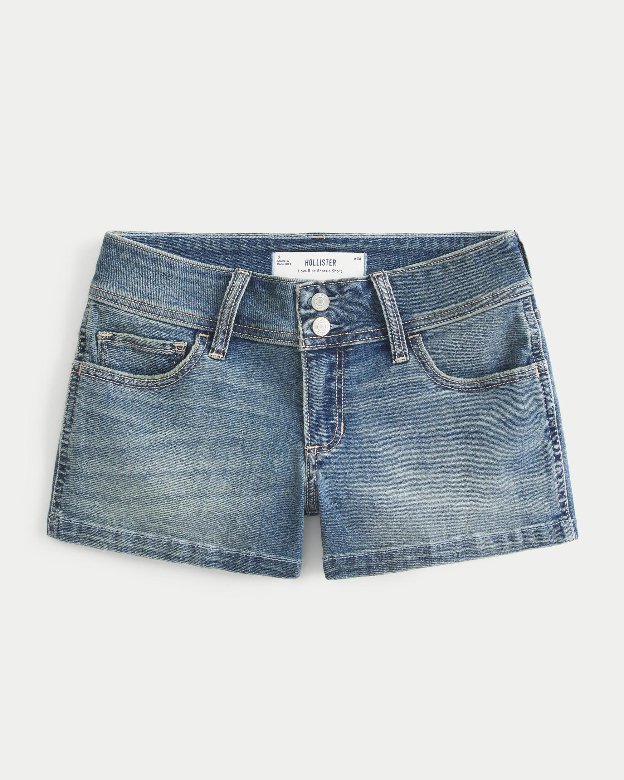 Low-Rise Light Wash Denim Shortie Shorts Product Image