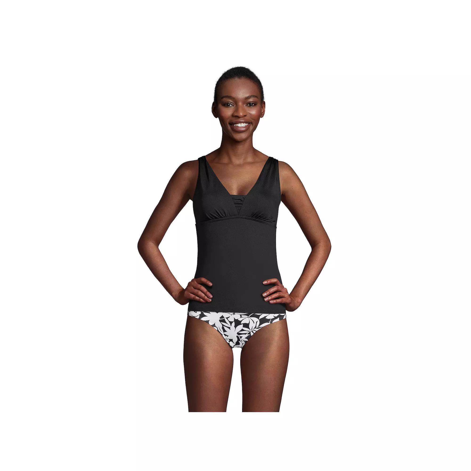 Women's Lands' End Print UPF 50 Tummy Control Grecian Tankini Top, Size: 2 LONG, Black Product Image
