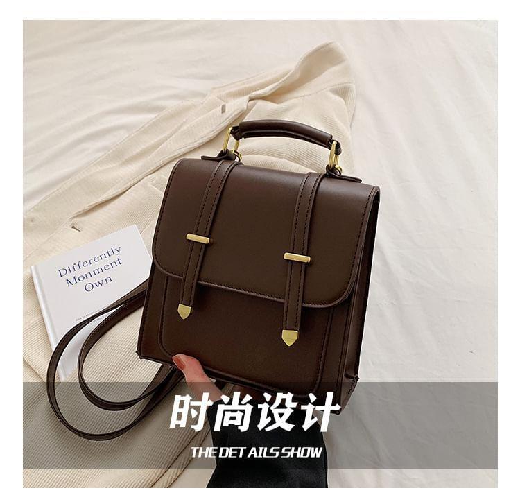 Plain Faux Leather Satchel Backpack Product Image