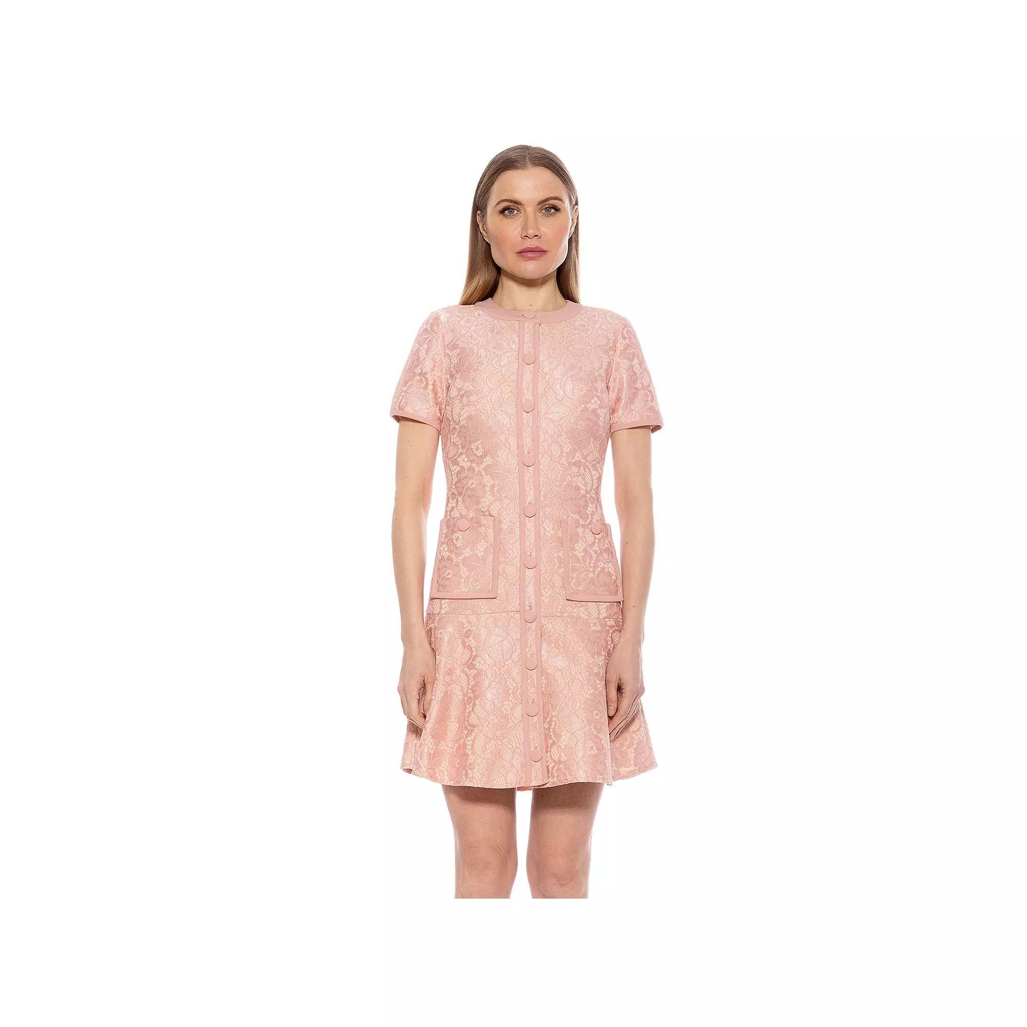 Women's ALEXIA ADMOR Brecken Lace Short Sleeve Fit & Flare Mini Dress, Size: 14, Pink Product Image
