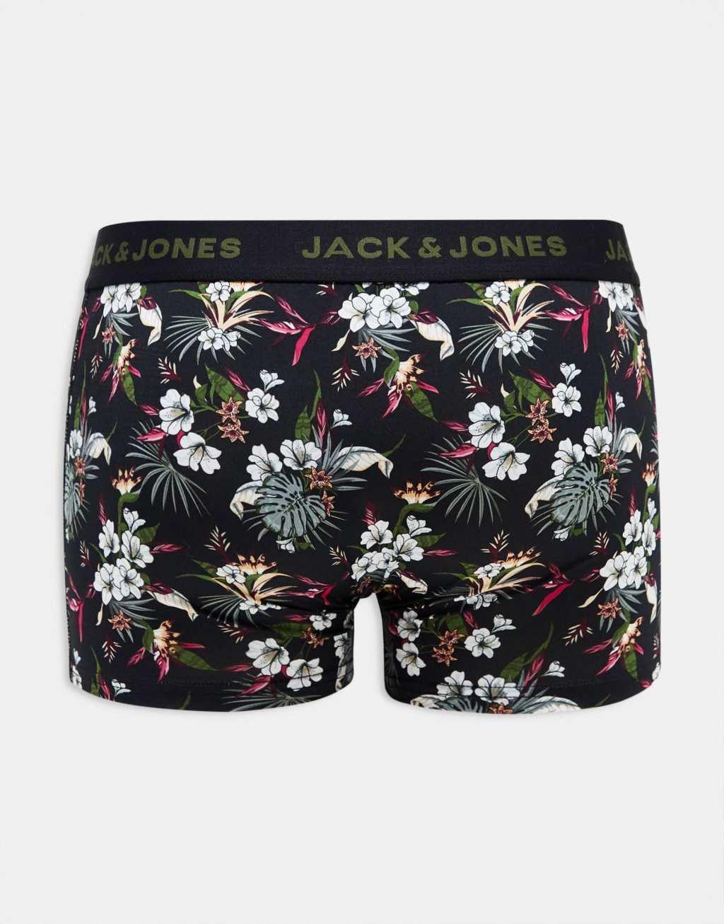 Jack & Jones 3 pack trunks in black floral & black Product Image