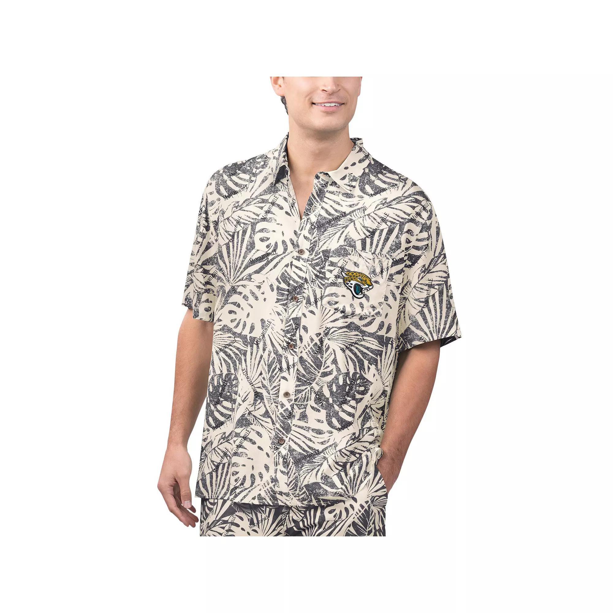 Men's Margaritaville Tan Jacksonville Jaguars Sand Washed Monstera Print Party Button-Up Shirt, Size: XL, Team Product Image