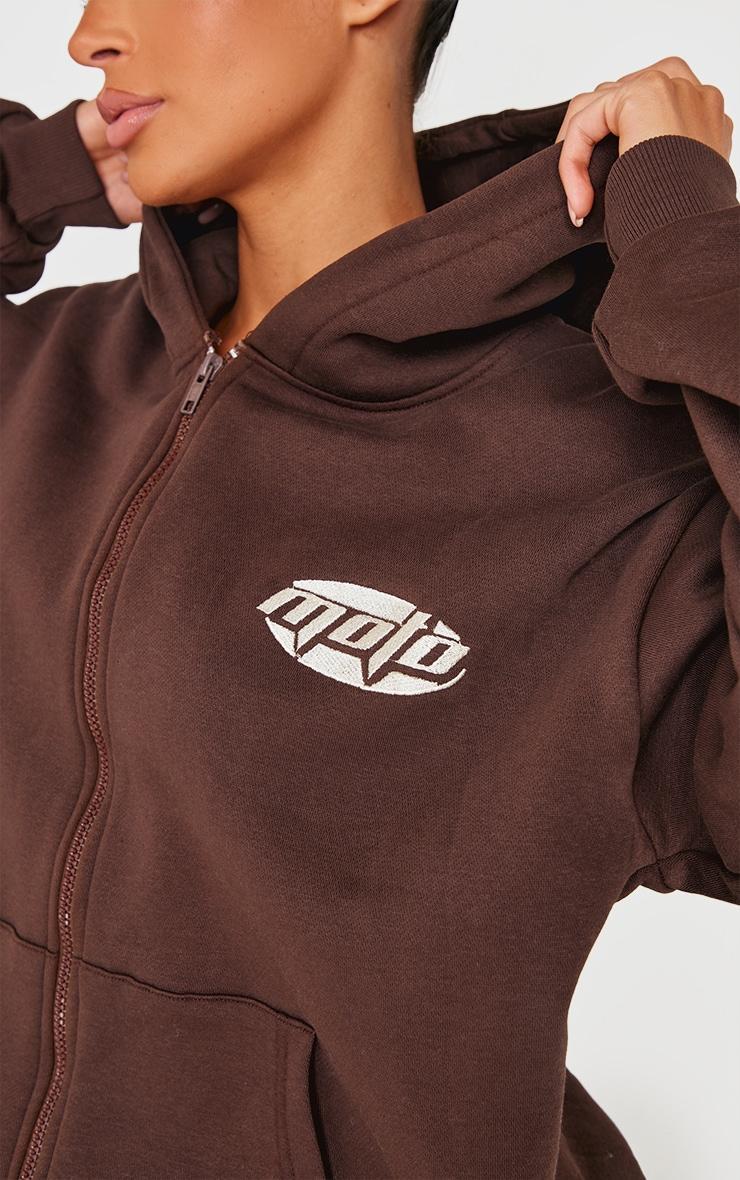 Chocolate Contrast Studio Archives Embroidered Zip Through Hoodie Product Image