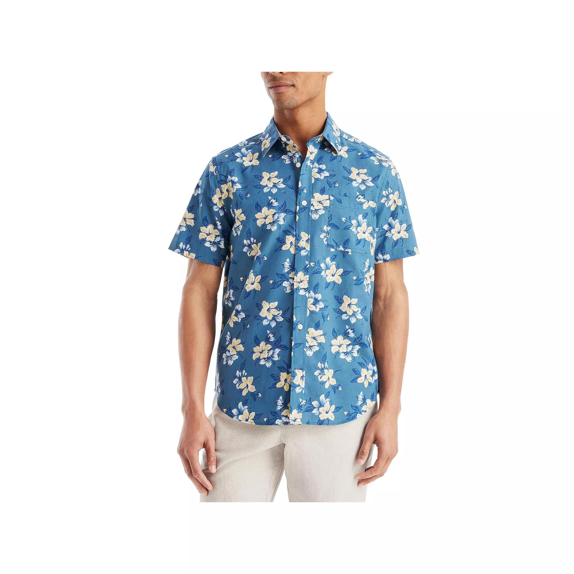 Men's Nautica Floral Short-Sleeve Shirt, Size: Small, Blue Flowers Product Image