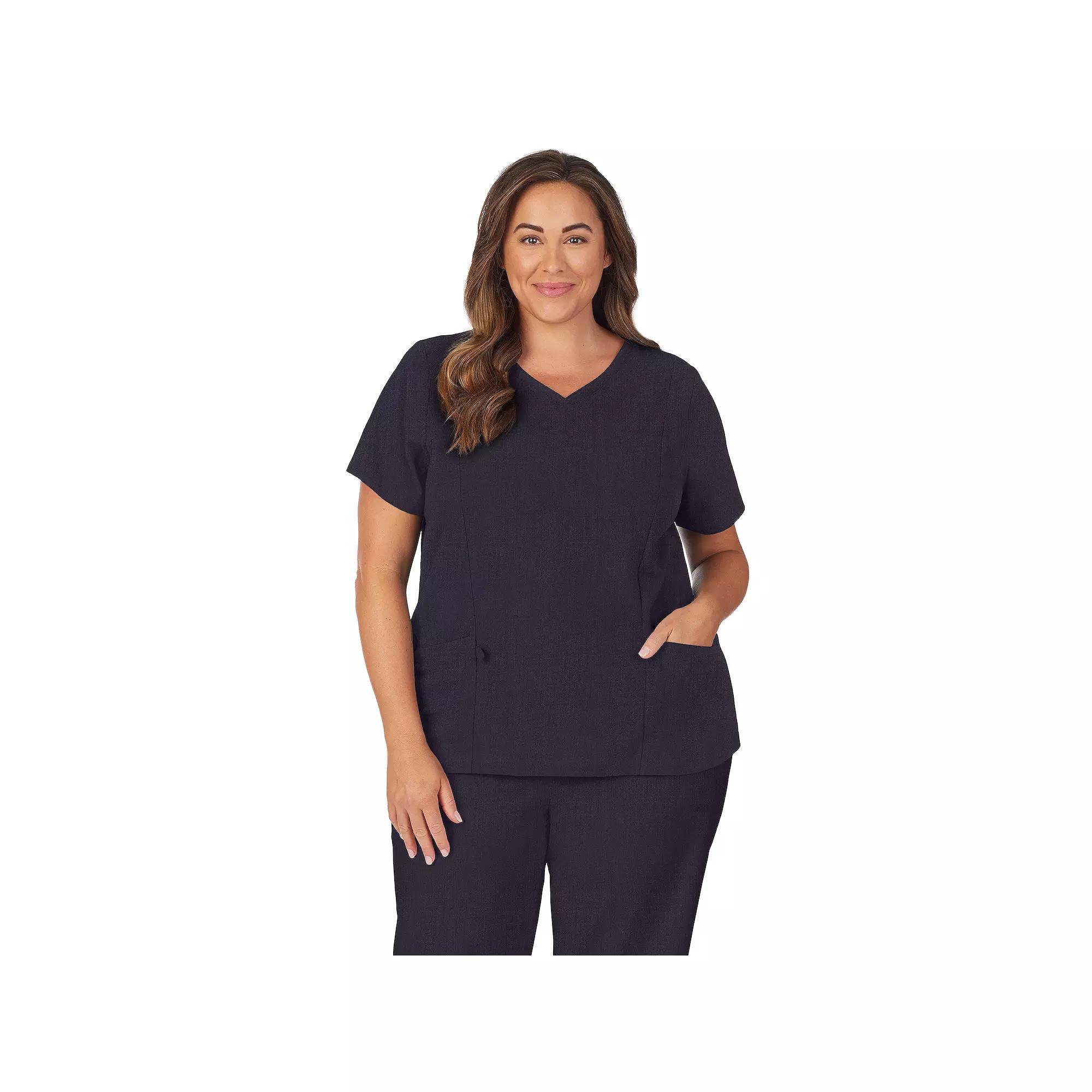 Plus Size Cuddl Duds® Scrubs Pocketed V-Neck Top, Women's, Size: 3XL, Black Product Image