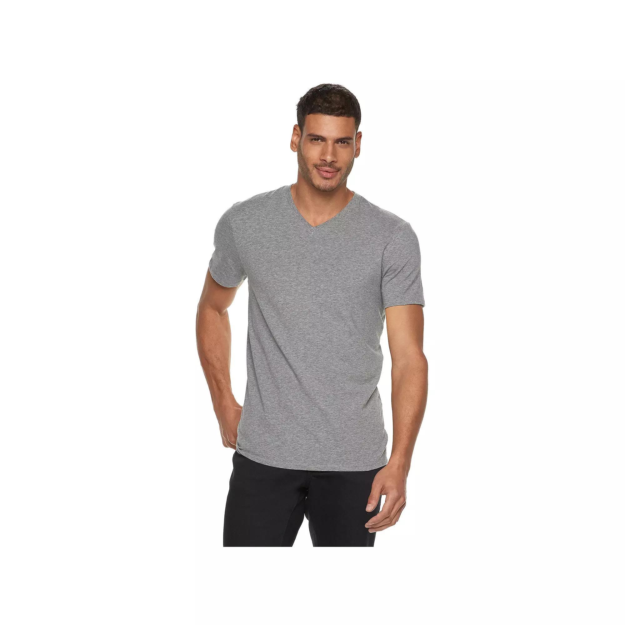 Men's Apt. 9® Premier Flex Short Sleeve V-Neck Tee, Size: Small, Light Gray Grey Product Image