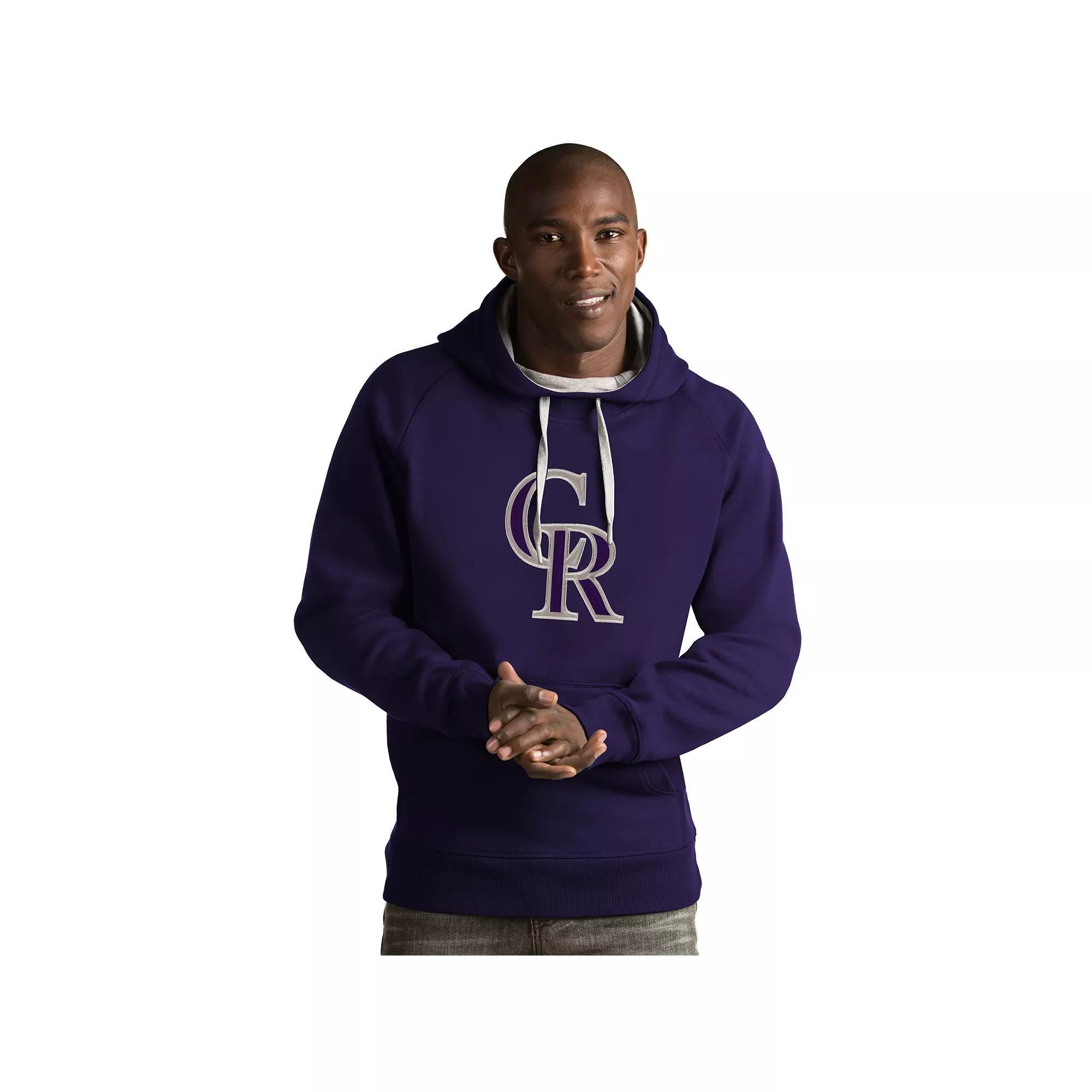 Men's Antigua Colorado Rockies Victory Logo Hoodie, Size: XL, Purple Product Image