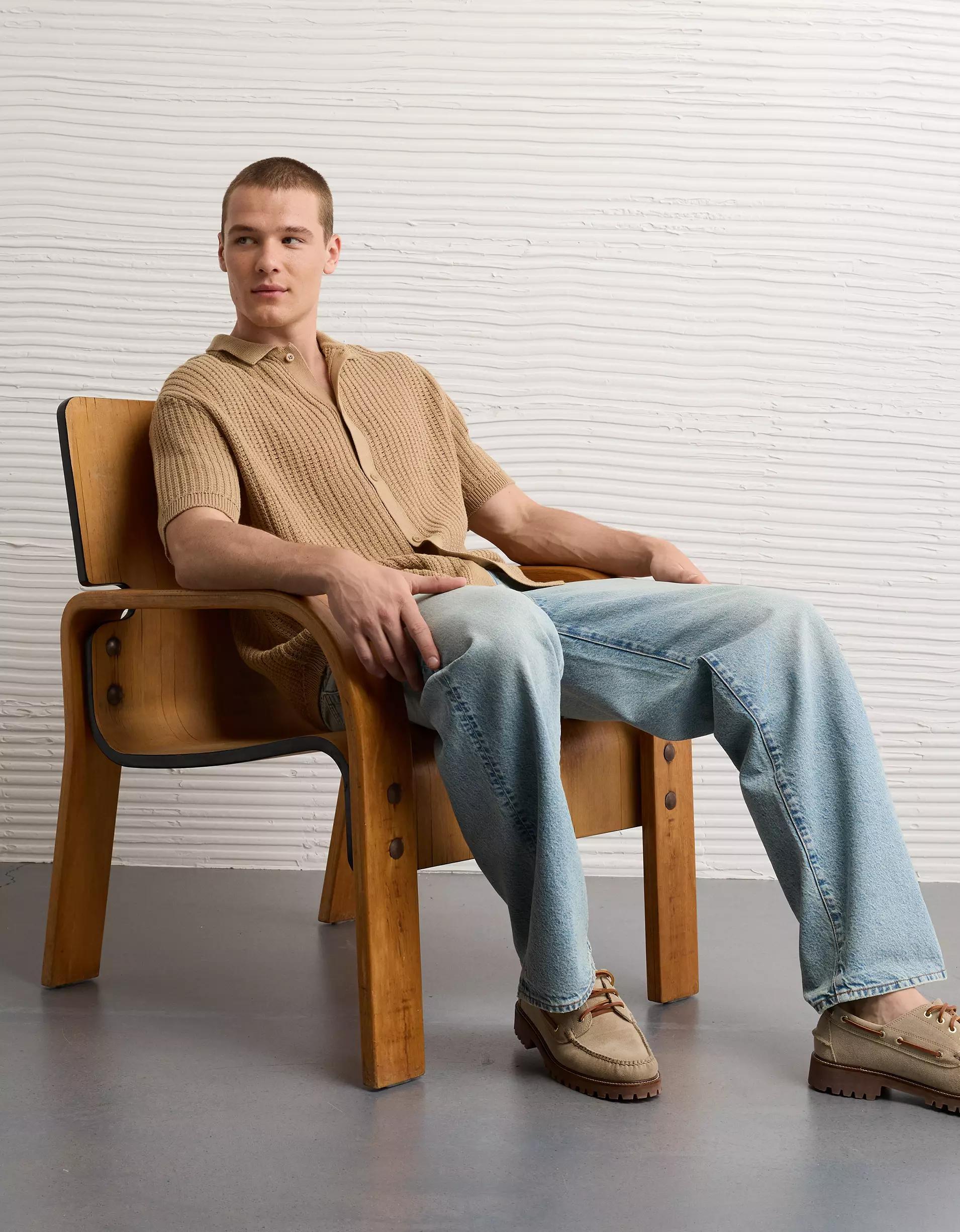 AE Weekend Button-Up Sweater Polo Shirt Product Image