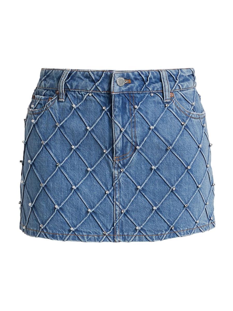 Womens Joss Faux-Pearl Quilted Denim Miniskirt Product Image