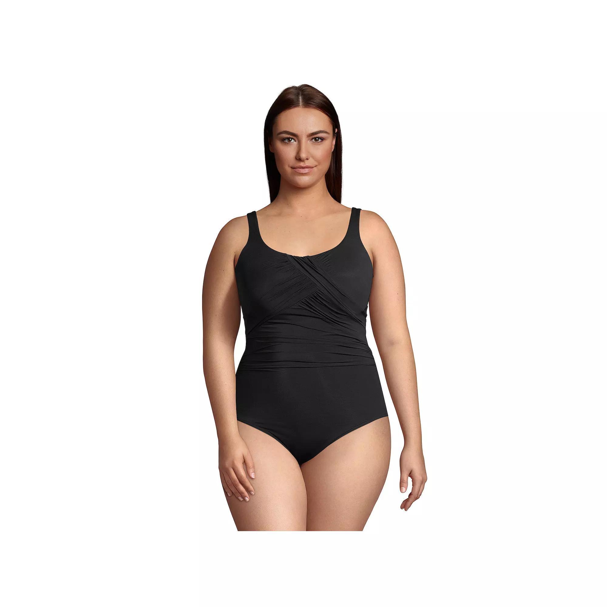 Plus Size Lands' End SlenderSuit DD-Cup Tummy Control One-Piece Swimsuit Print, Women's, Size: 18W Dd, Black Product Image