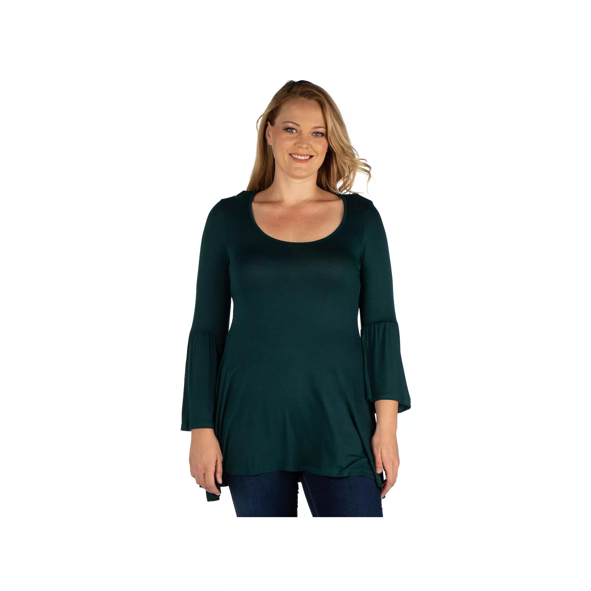 Plus Size 24Seven Comfort Apparel Bell Sleeve Flared Tunic Top, Womens Product Image