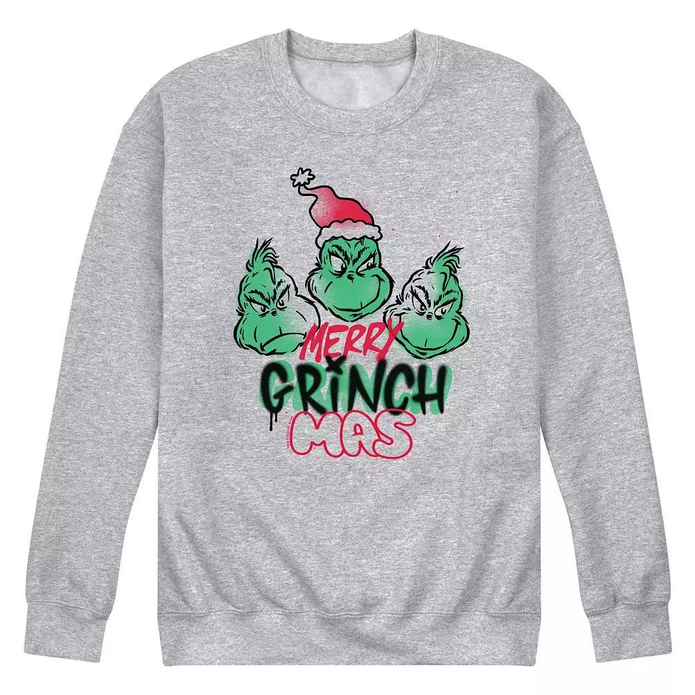 Men's Dr. Seuss The Grinch Merry Grinchmas Fleece Sweatshirt, Size: XXL, Grey Gray Product Image