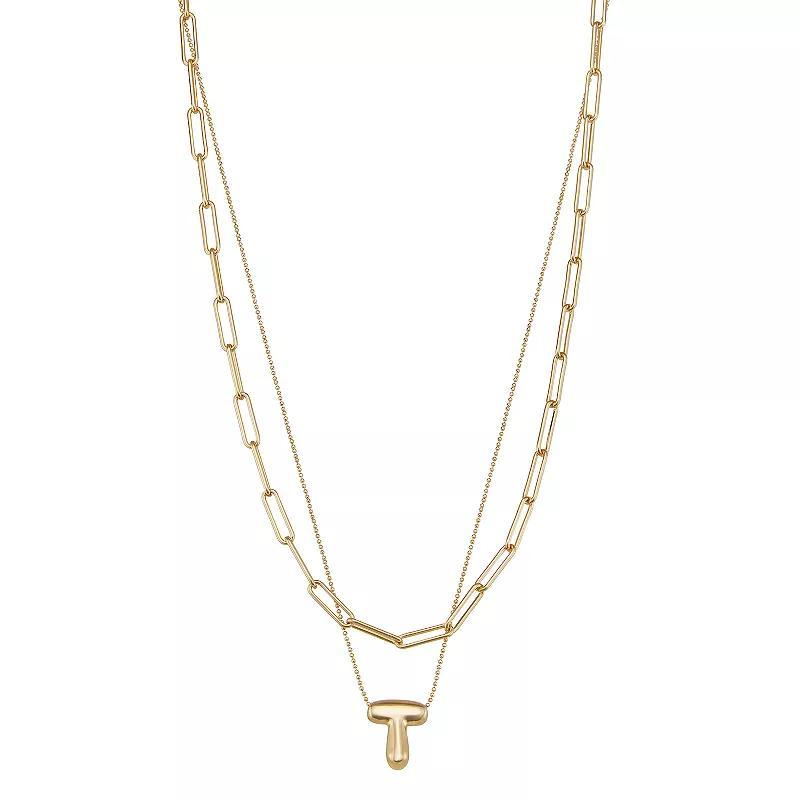 Nine West Puffy Initial Pendant Layered Necklace, Womens Product Image