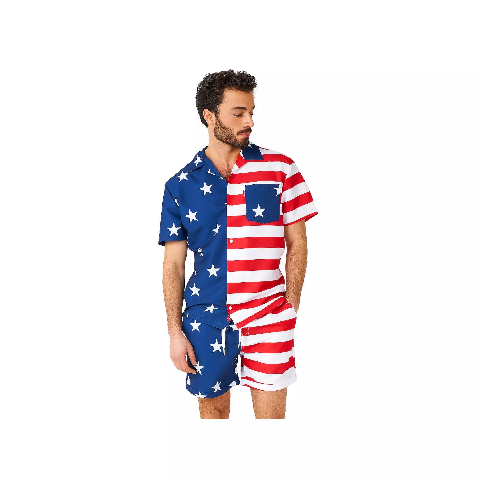 Men's OppoSuits American Flag McSummer Short Sleeve Button Down Shirt & Shorts Set, Boy's,  Product Image