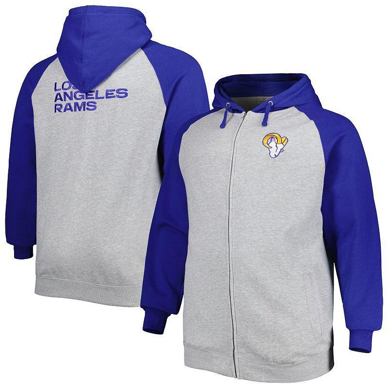 Men's Heather Gray Los Angeles Rams Big & Tall Fleece Raglan Full-Zip Hoodie Jacket, Size: 6XB, Grey Product Image