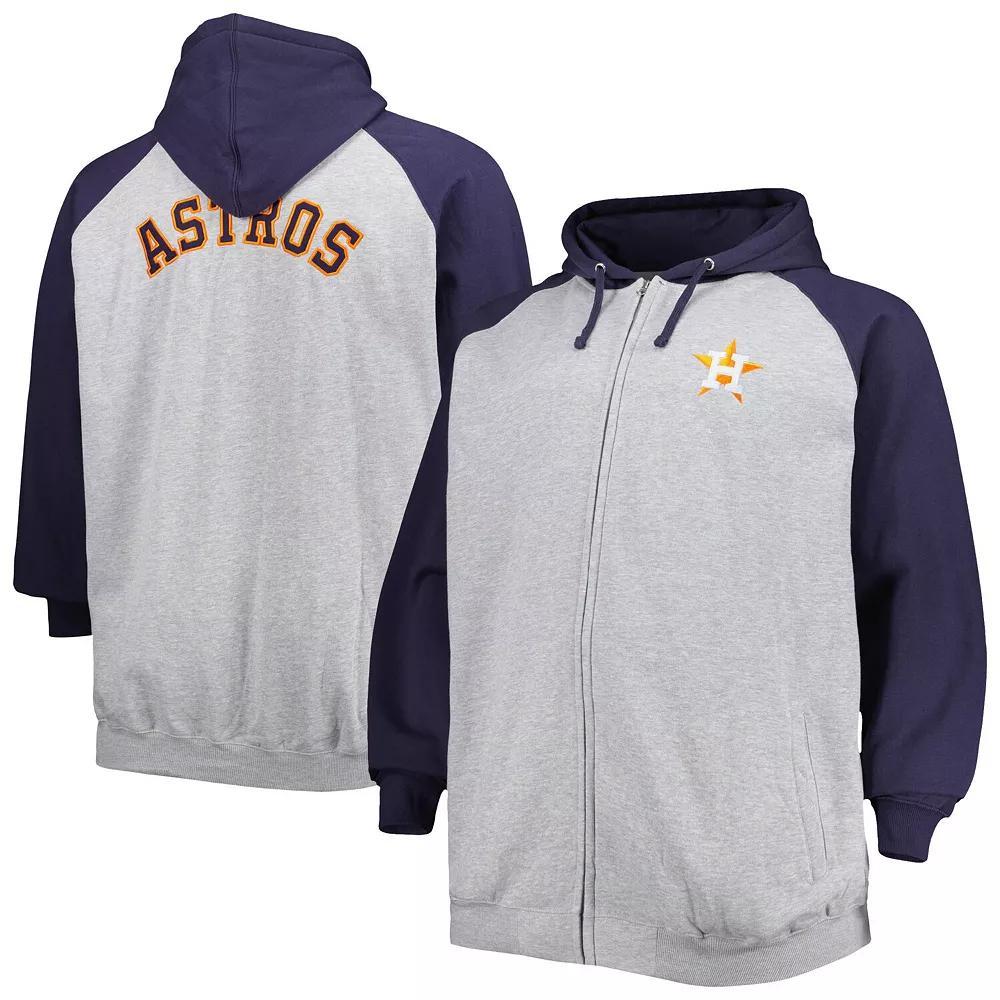Men's Heathered Gray/Navy Houston Astros Big & Tall Raglan Full-Zip Hoodie, Size: 2XLT, Grey Product Image