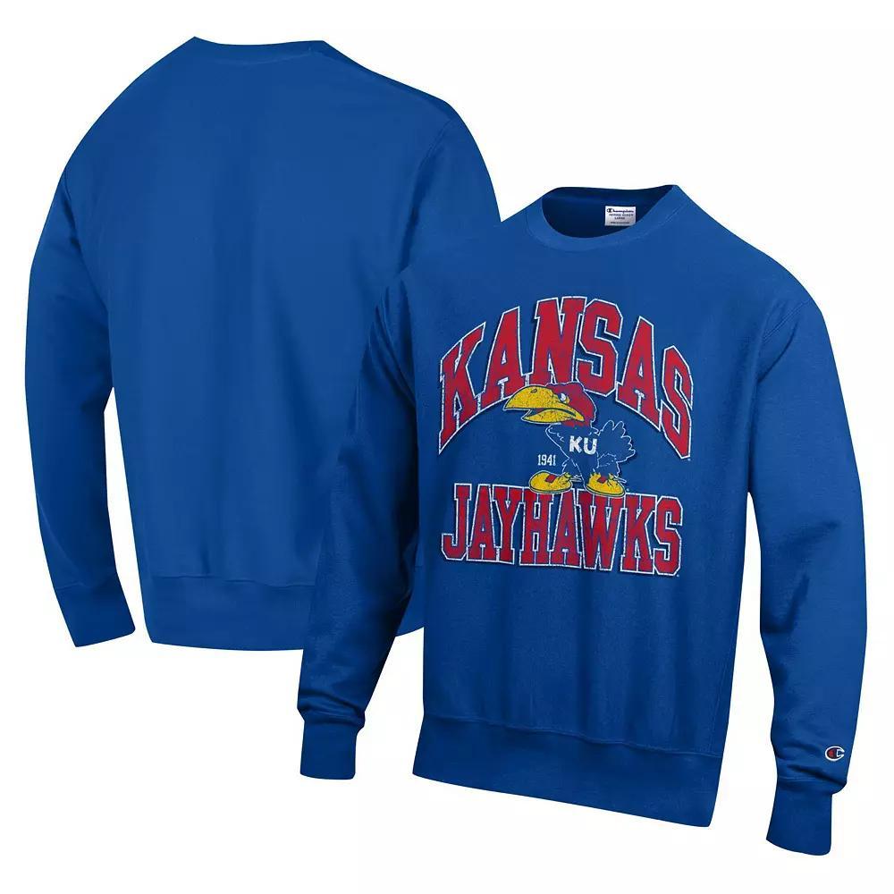 Men's Champion Royal Kansas Jayhawks Vault Late Night Reverse Weave Pullover Sweatshirt,  Product Image