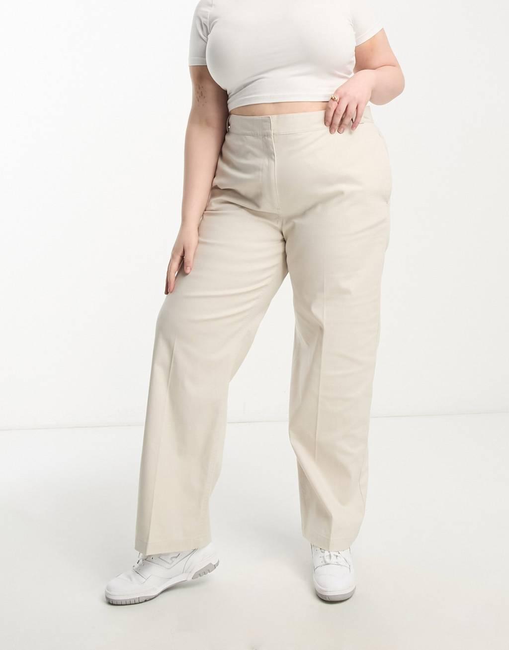 ASOS DESIGN Curve relaxed boyfriend pants in stone Product Image