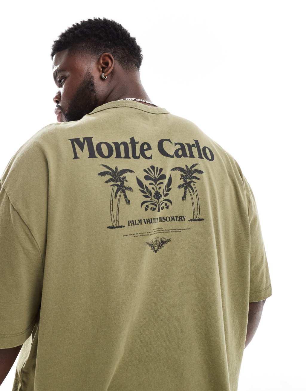 ASOS DESIGN oversized T-shirt in heavyweight 220gsm washed green with Monte Carlo back print Product Image