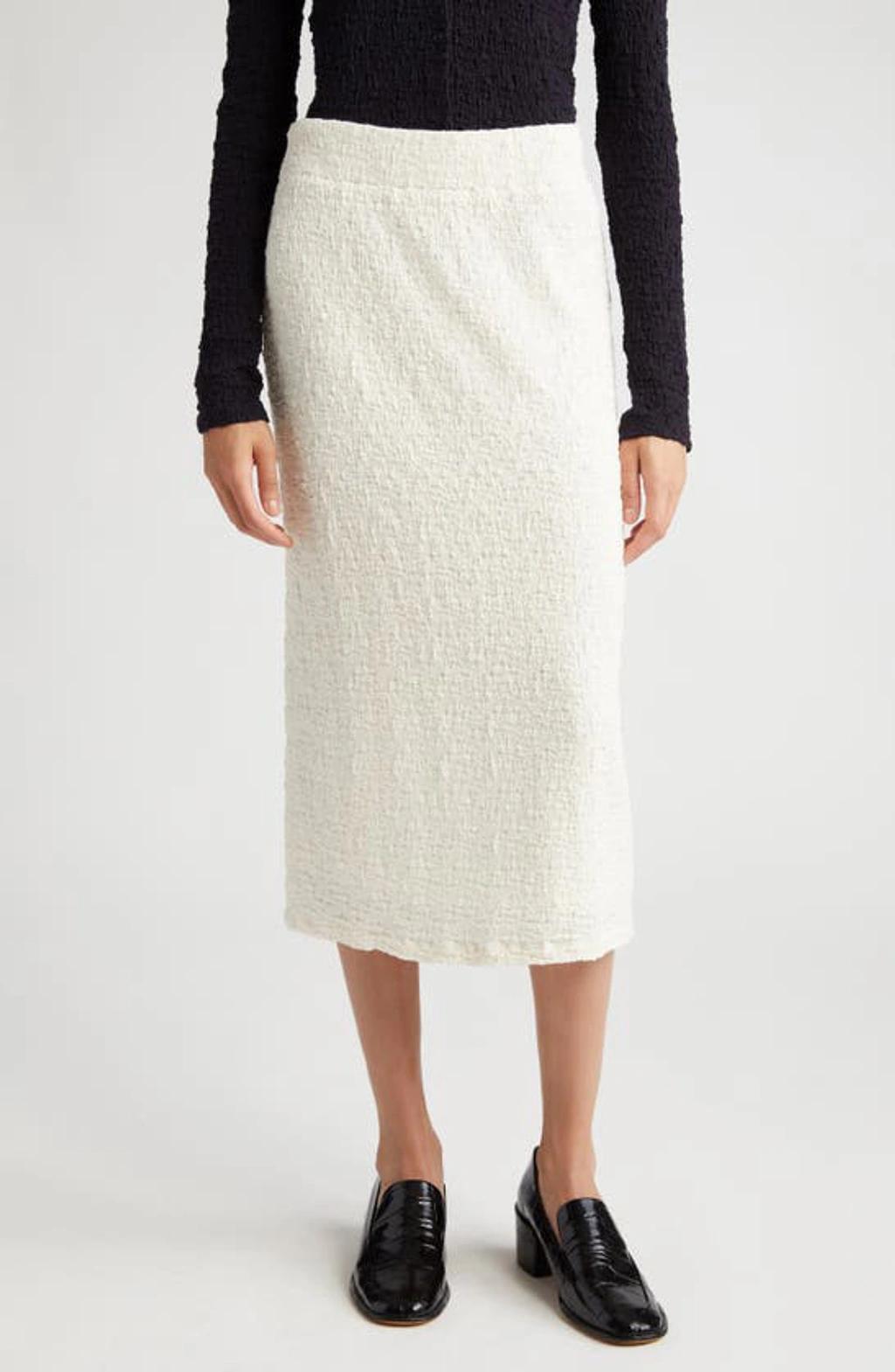 Smocked Cotton Blend Midi Skirt In Cream Product Image