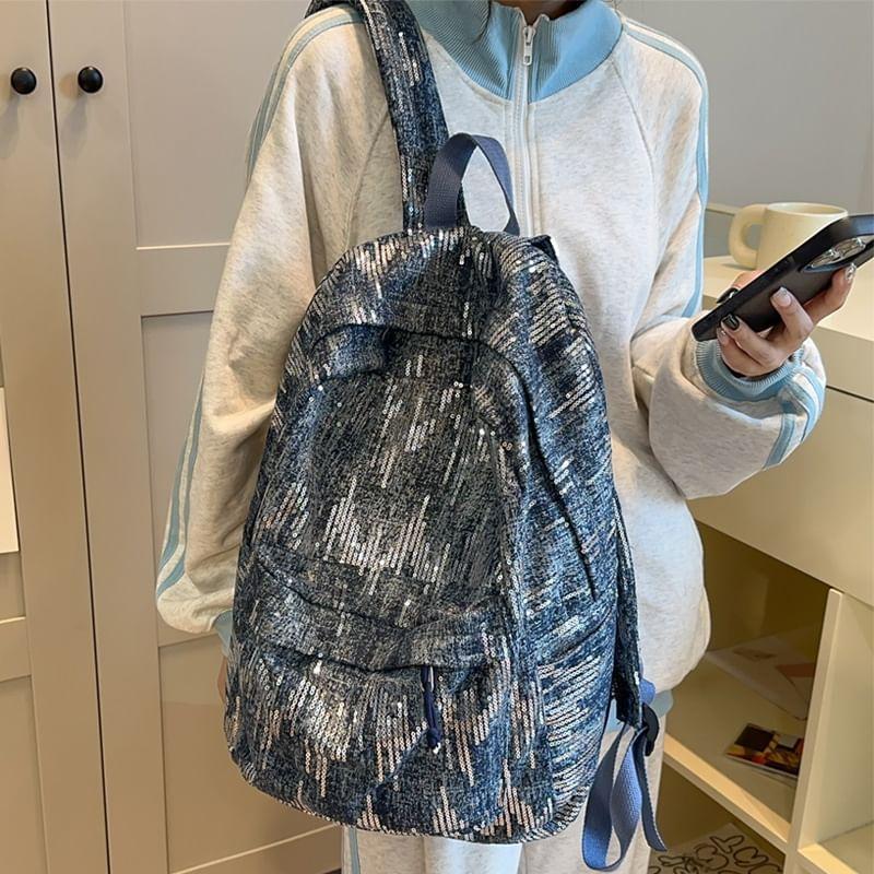 Sequin Denim Laptop Backpack Product Image