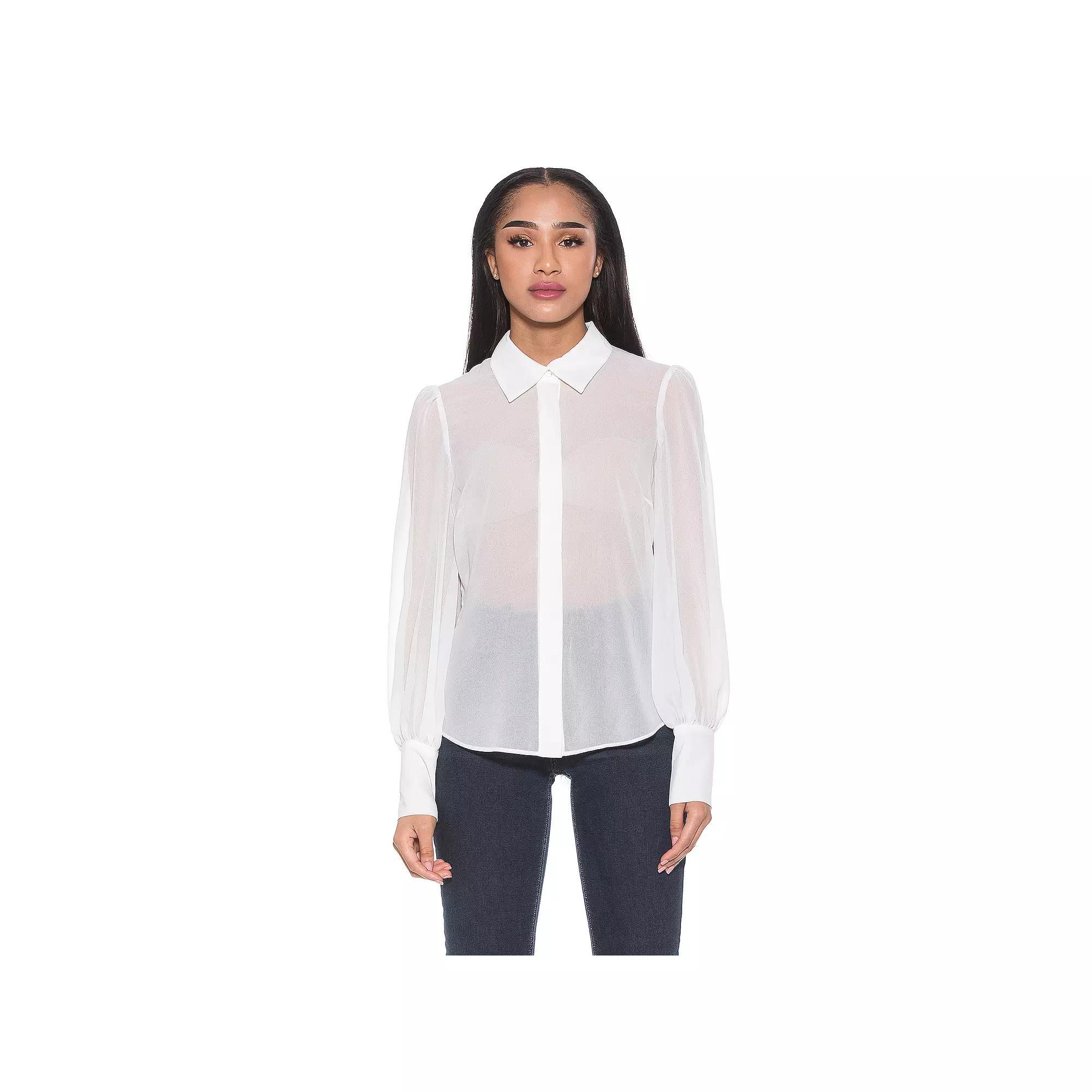 Women's ALEXIA ADMOR Zayn Collared Blouson Sleeve Sheer Blouse, Size: 10, Ivory Product Image