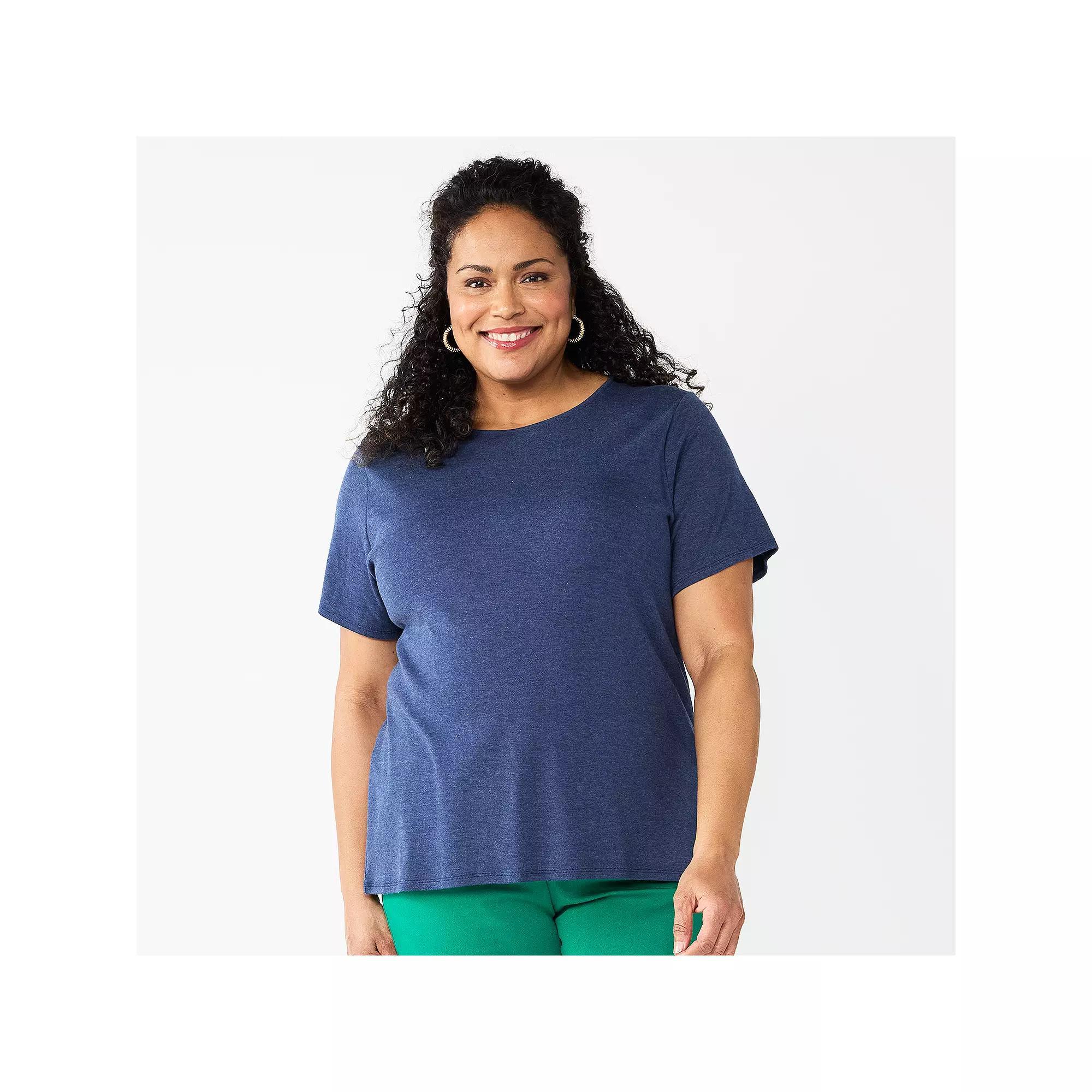 Plus Size Croft & Barrow® Essential Crewneck Top, Women's, Size: 0X, Blue Product Image